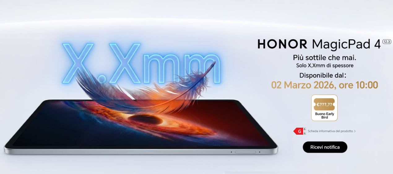 HONOR MagicPad4 è quasi in pre-ordine in italia