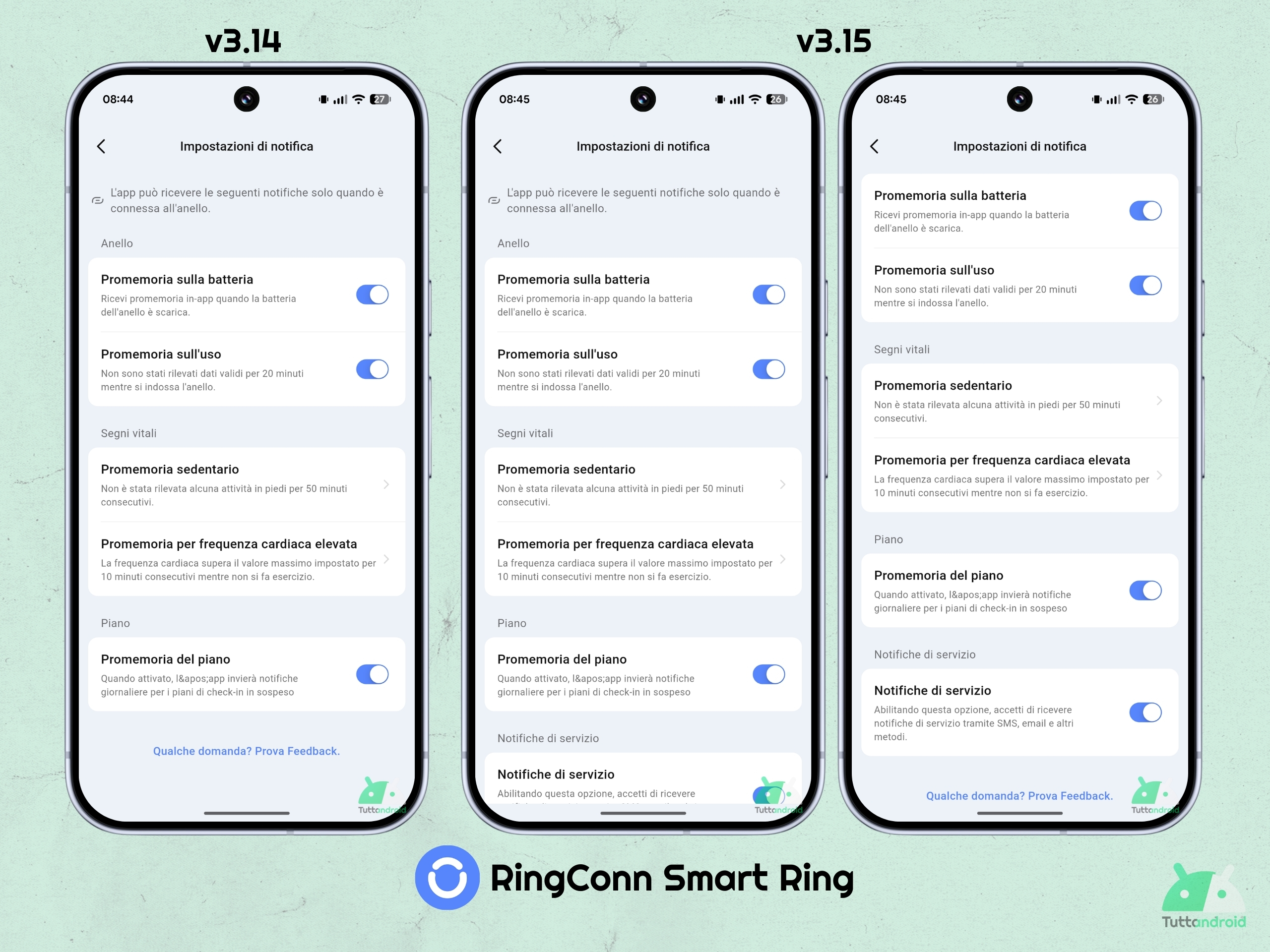 RingConn Smart Ring v3.15.0 - Notifiche di servizio