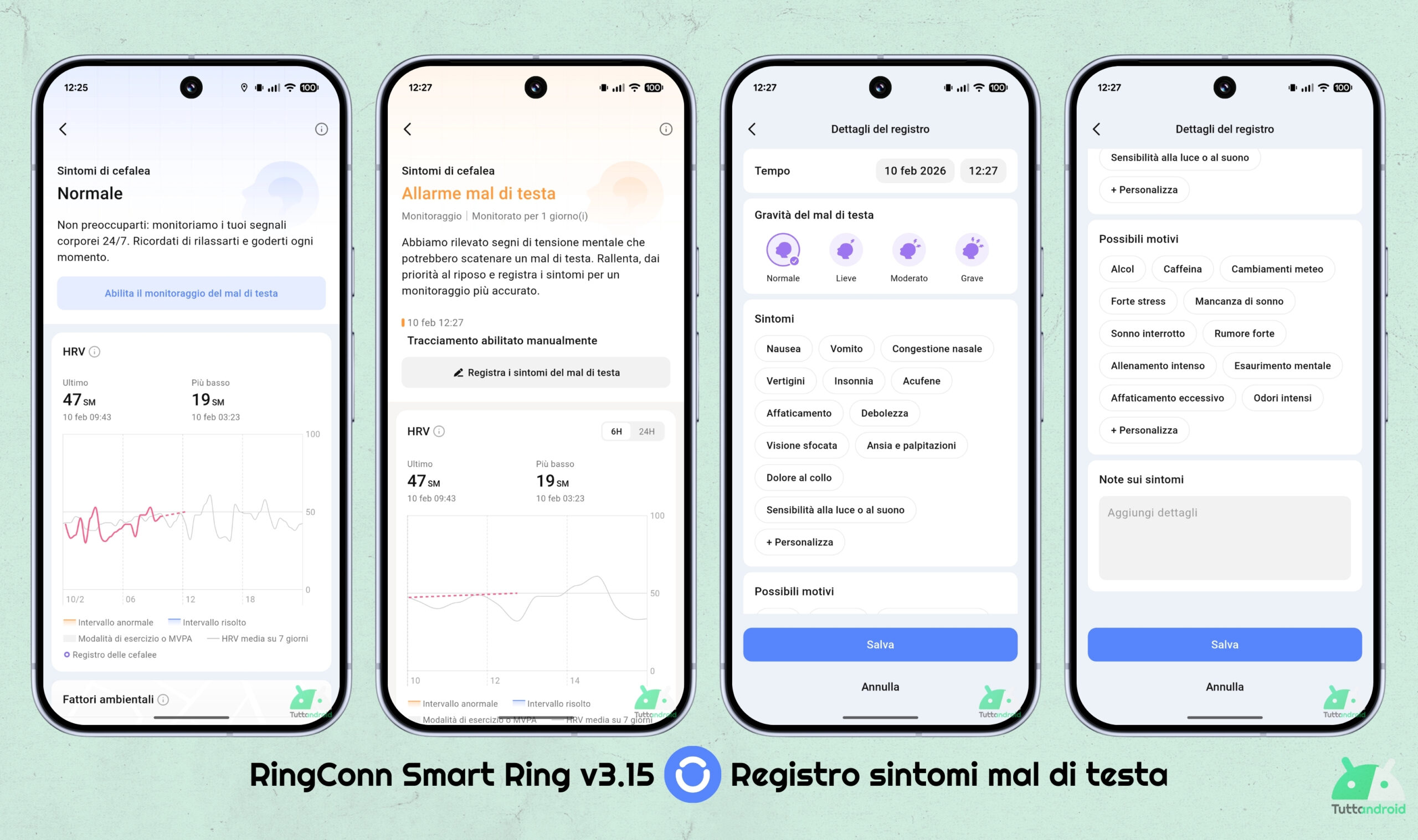 RingConn Smart Ring v3.15.0 - Registra i sintomi del mal di testa