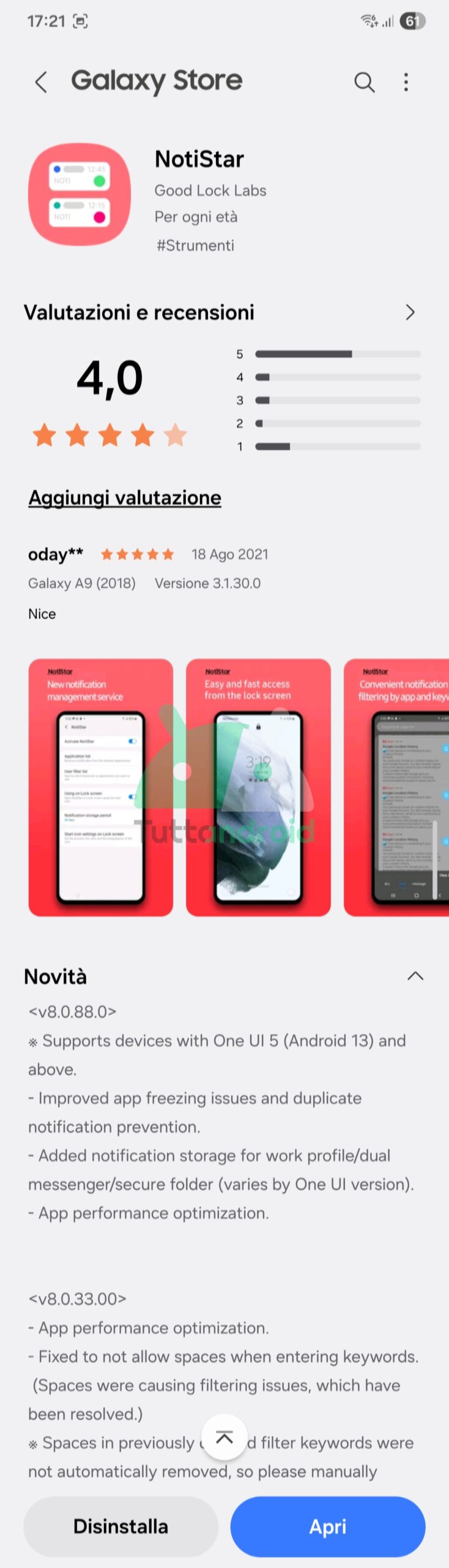aggiornamento NotiStar versione 8.0.88.0