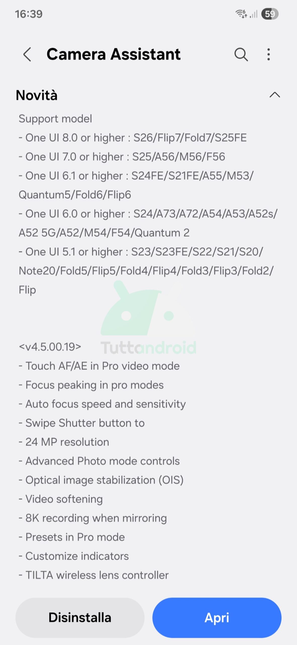 novità aggiornamento Camera Assistant 4.5.00.19