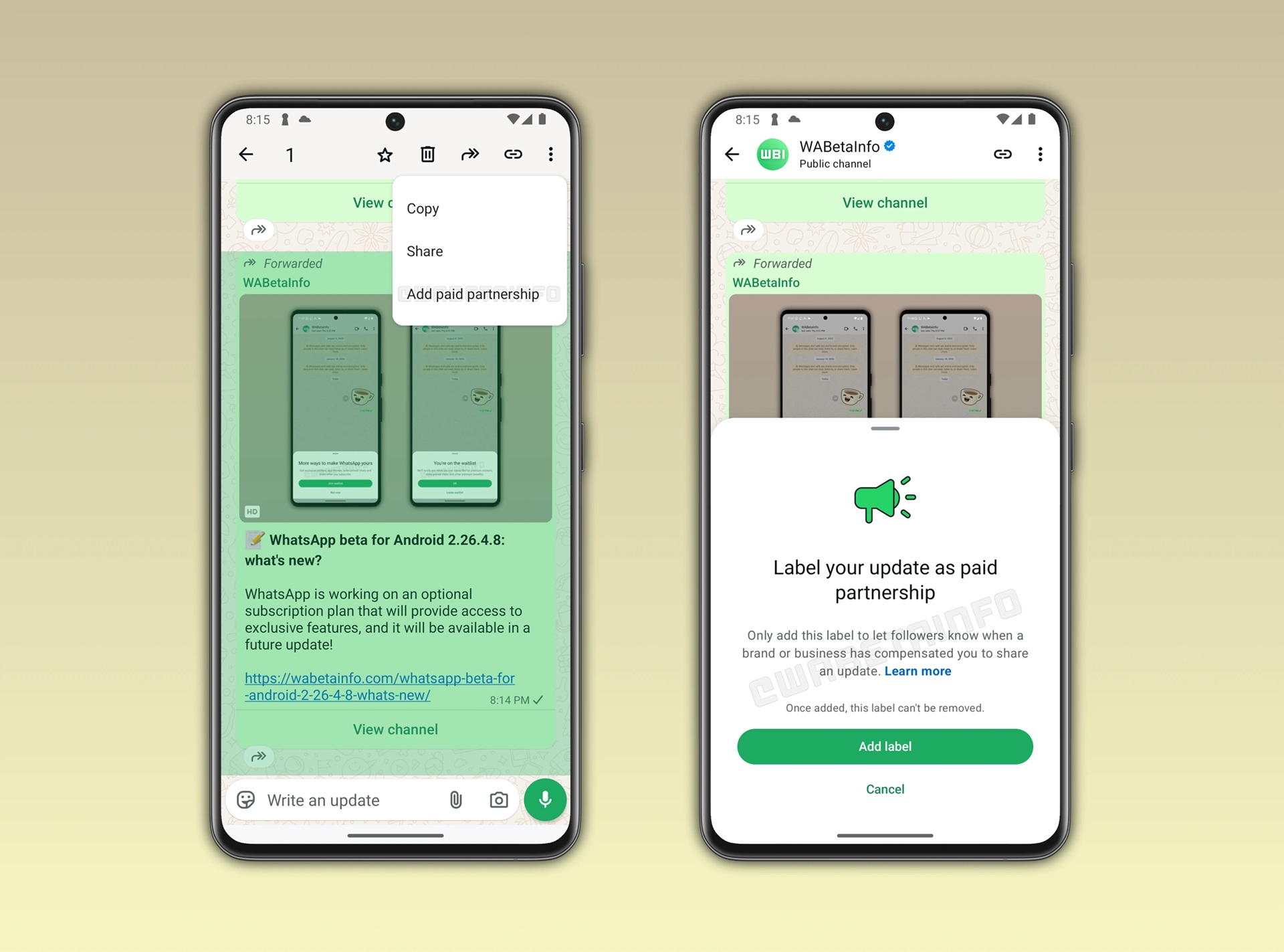 WhatsApp Beta v2.26.4.10 - Sponsorizzate nei canali WBI