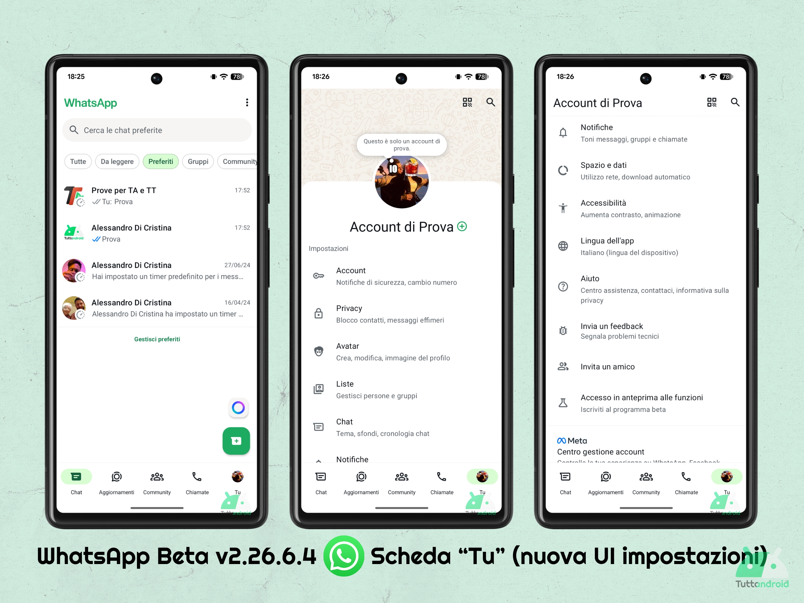 WhatsApp Beta v2.26.6.4 - Scheda tu con nuova UI delle impostazioni