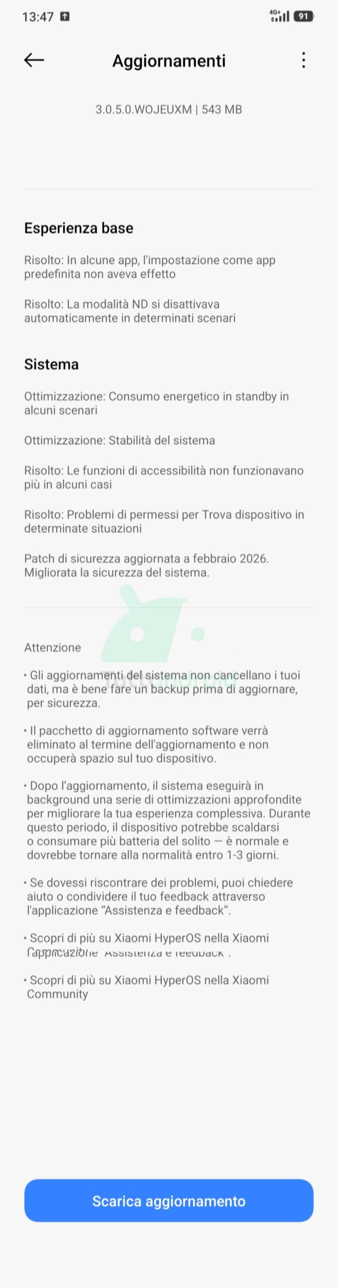 aggiornamento POCO X7 Pro versione 3.0.5.0.WOJEUXM