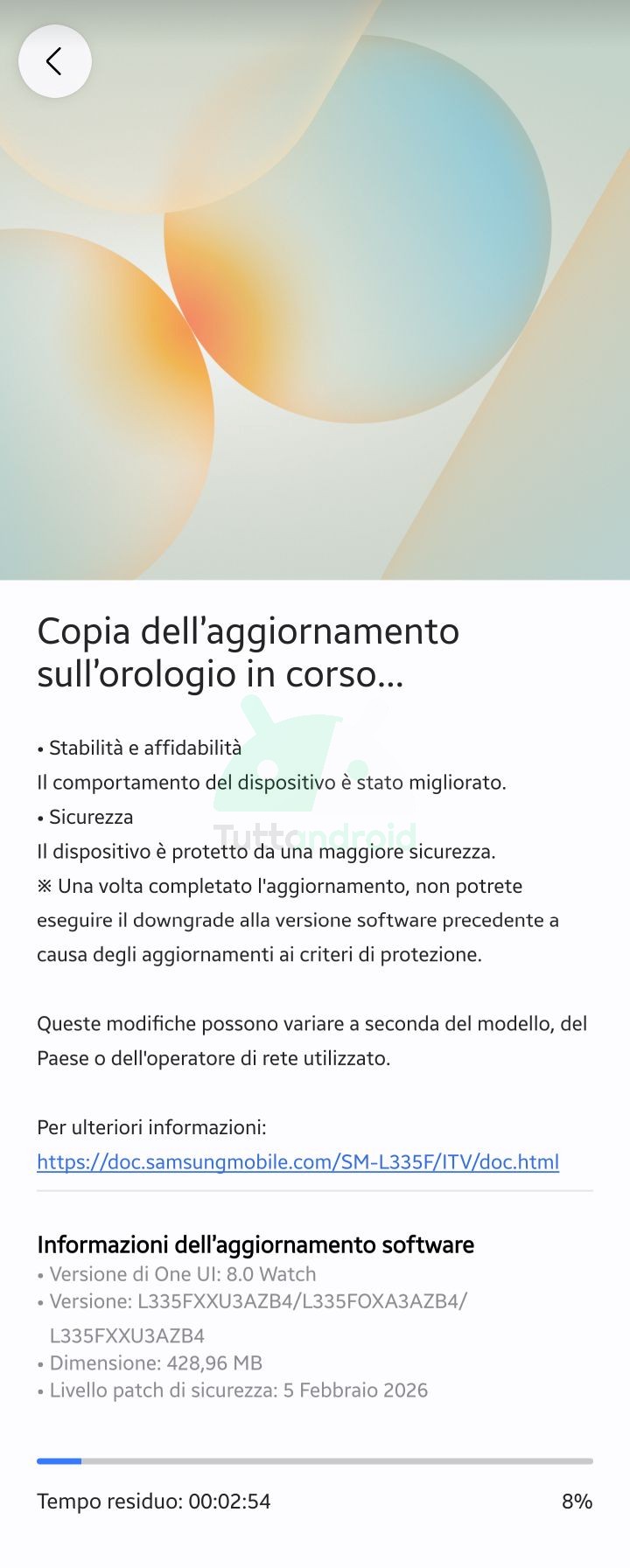 aggiornamento Samsung Galaxy Watch8 patch di sicurezza di febbraio 2026