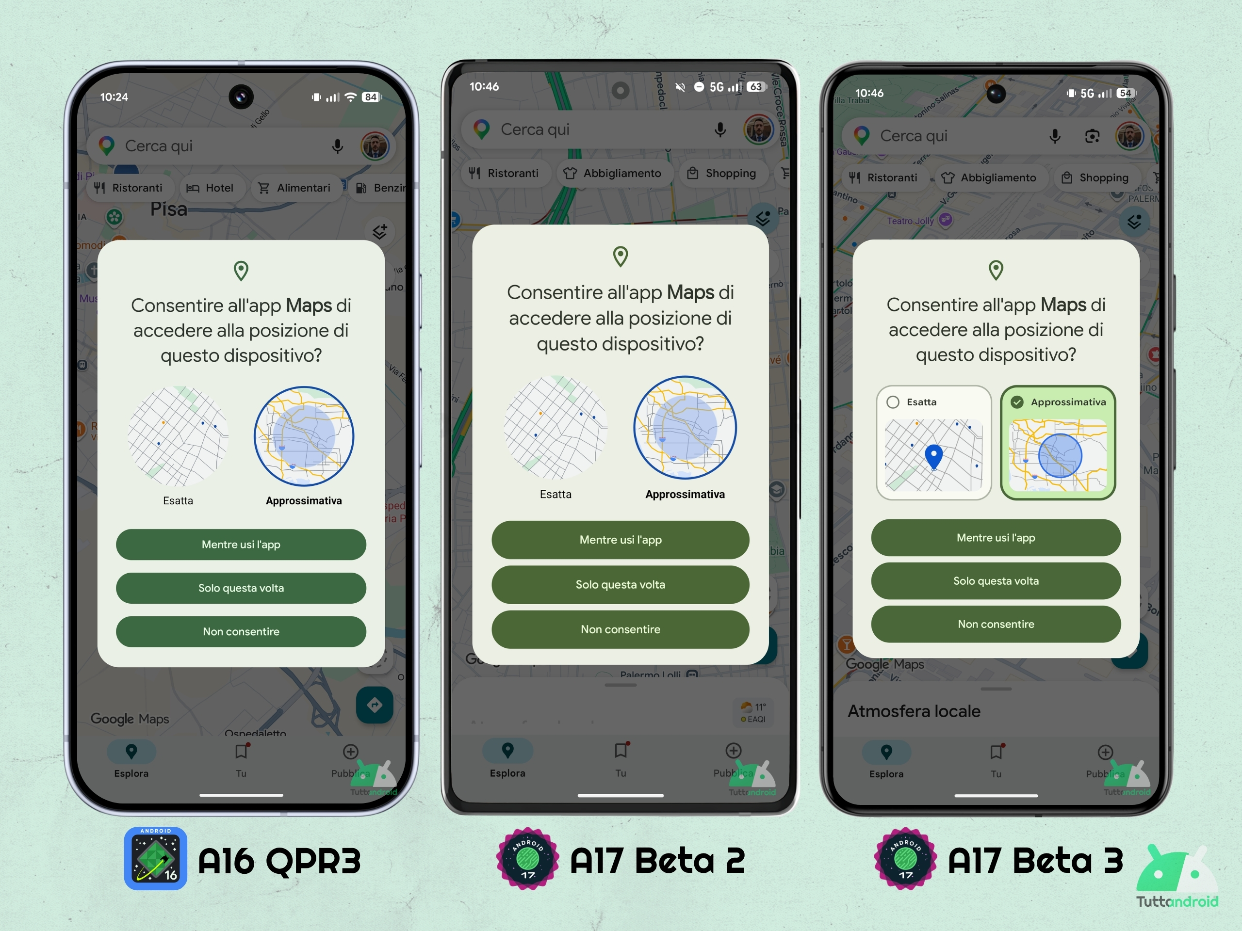 Android 17 - Beta 3 - Finestre di dialogo posizione approssimativa