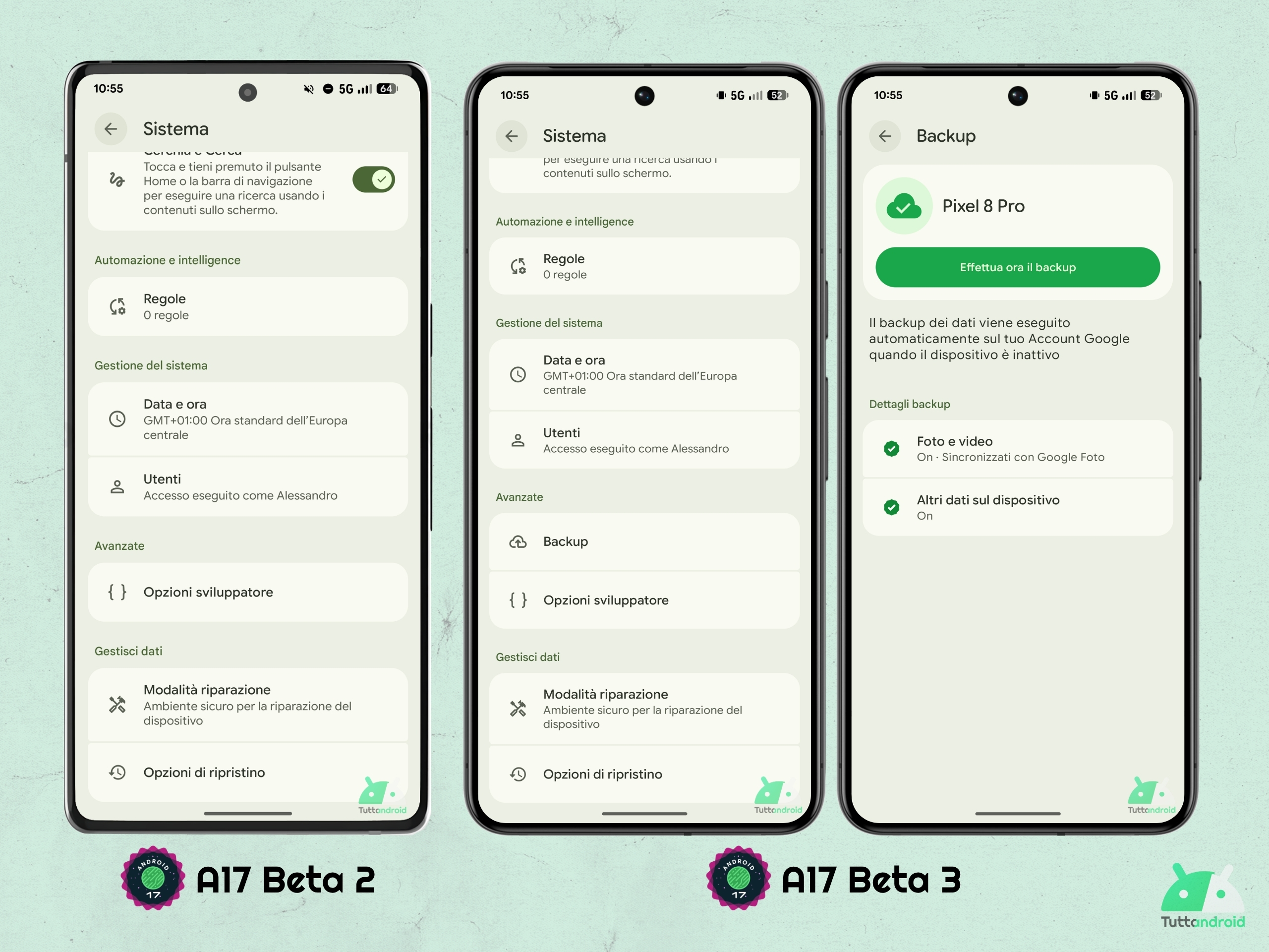 Android 17 - Beta 3 - Impostazioni - Sistema - Backup