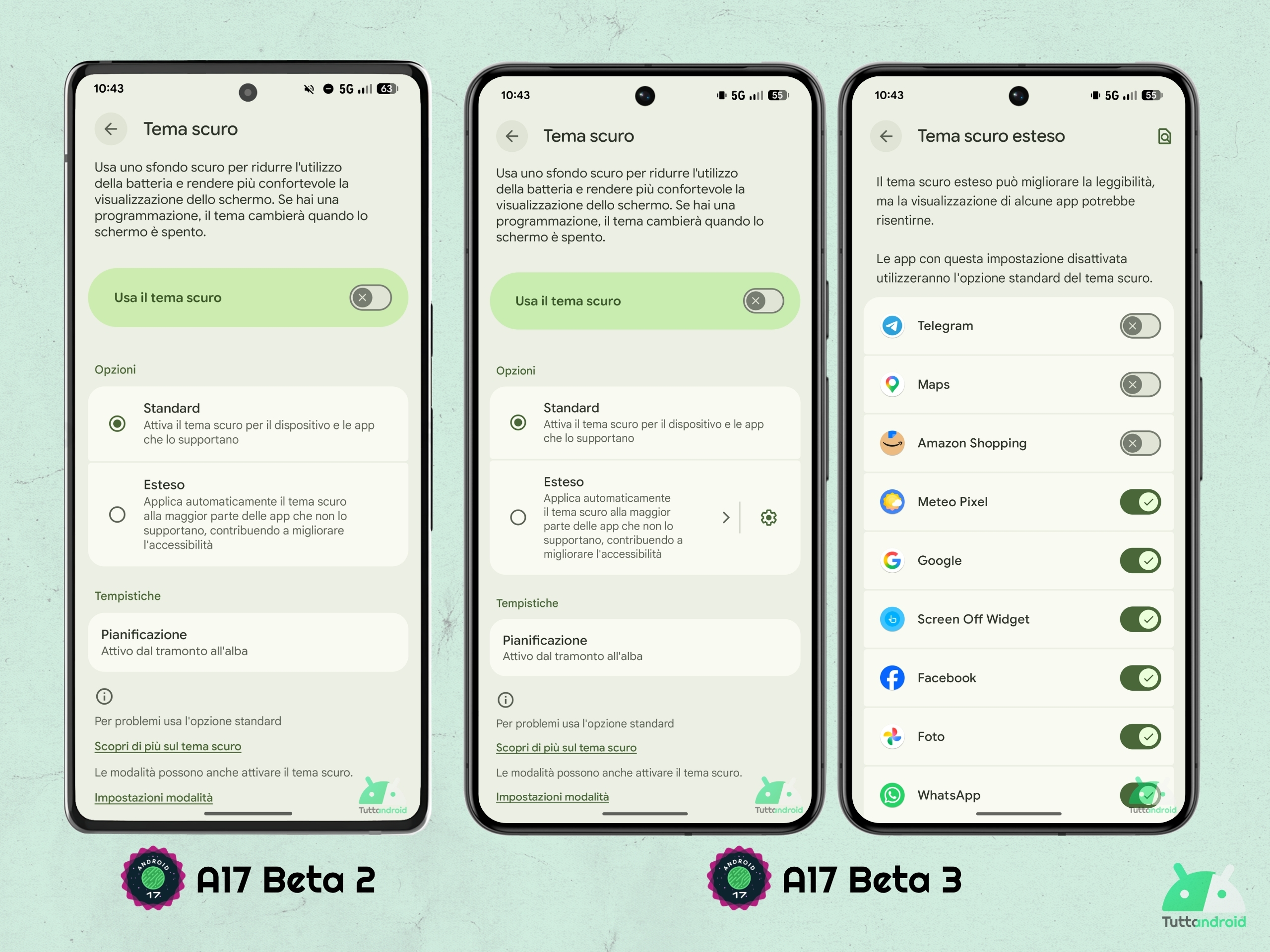 Android 17 - Beta 3 - Impostazioni - Tema scuro esteso