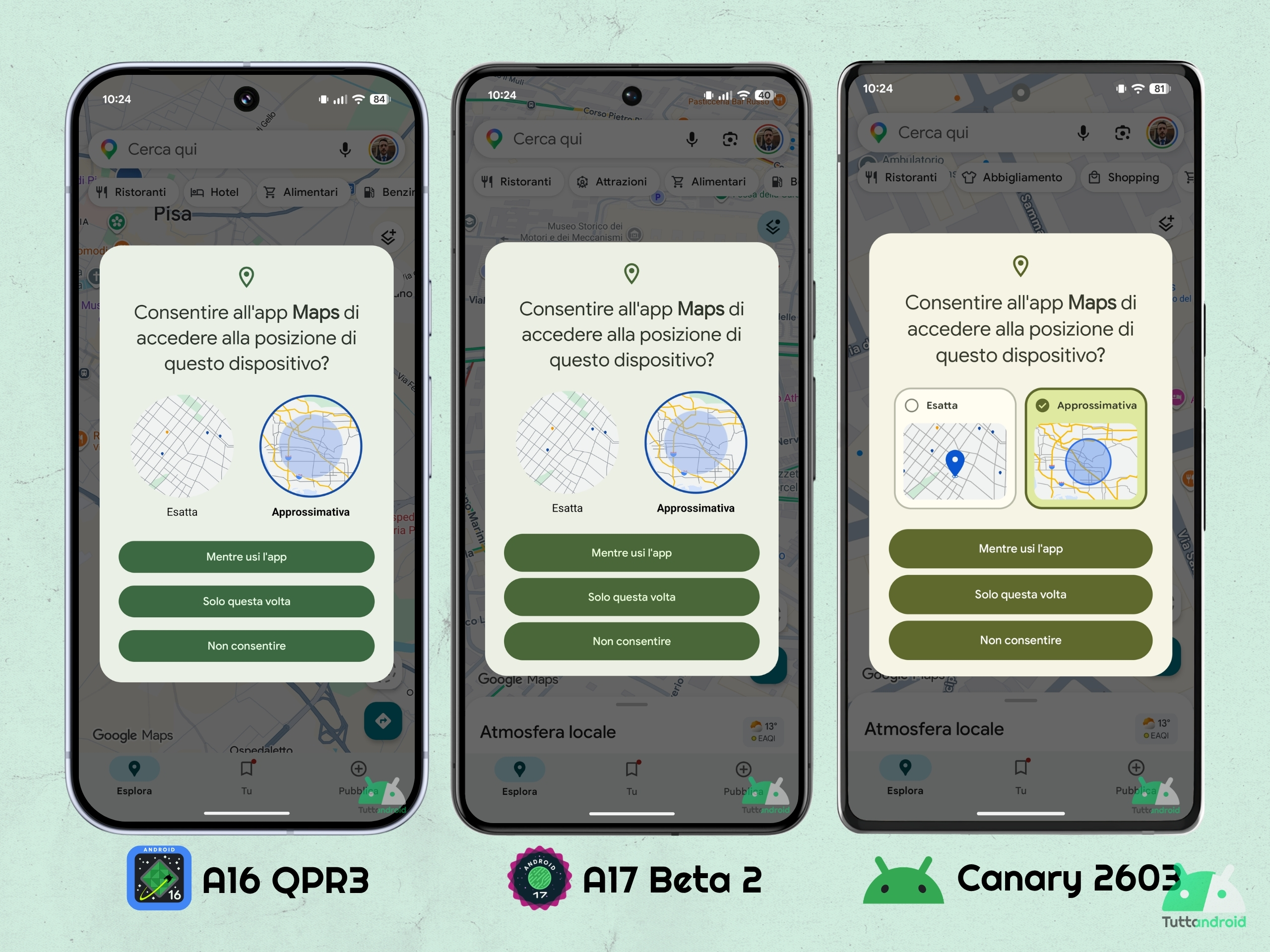 Android CANARY 2603 - Finestre di dialogo posizione approssimativa