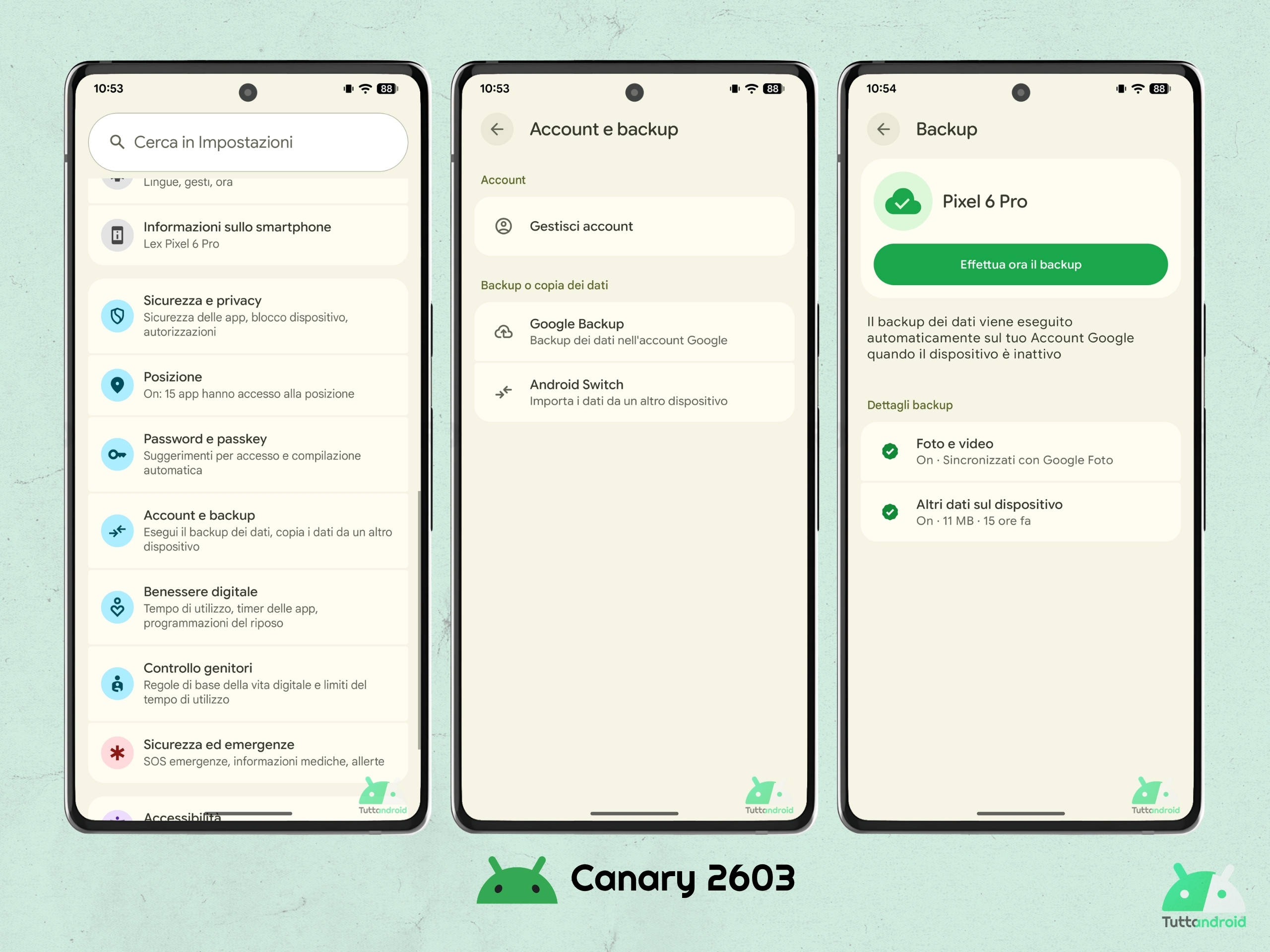 Android CANARY 2603 - Impostazioni - Account e backup