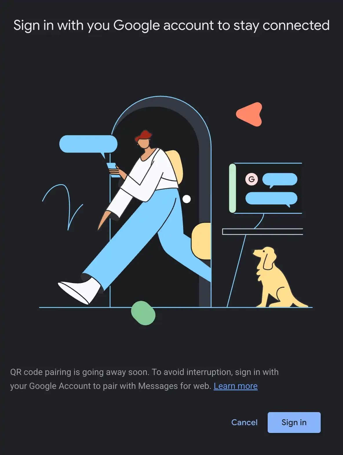 Google Messaggi per il Web - dismissione accoppiamento codice QR 9to5Google