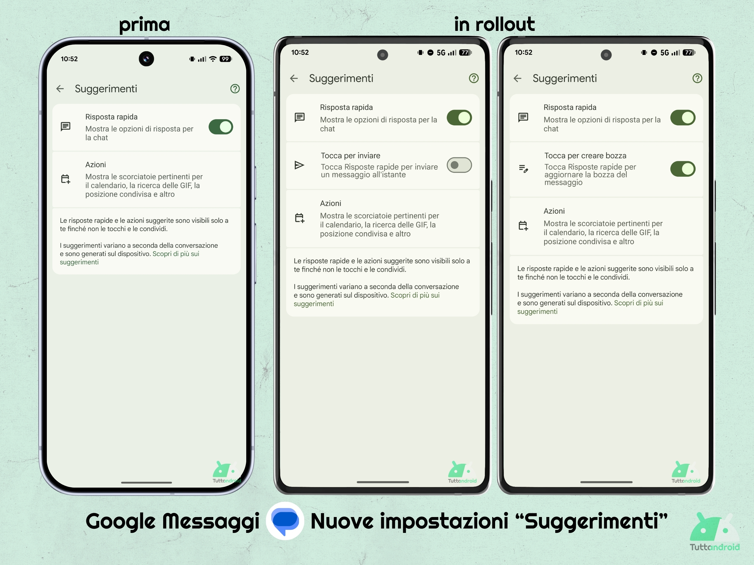 Google Messaggi v20260303 beta - Impostazioni Suggerimenti