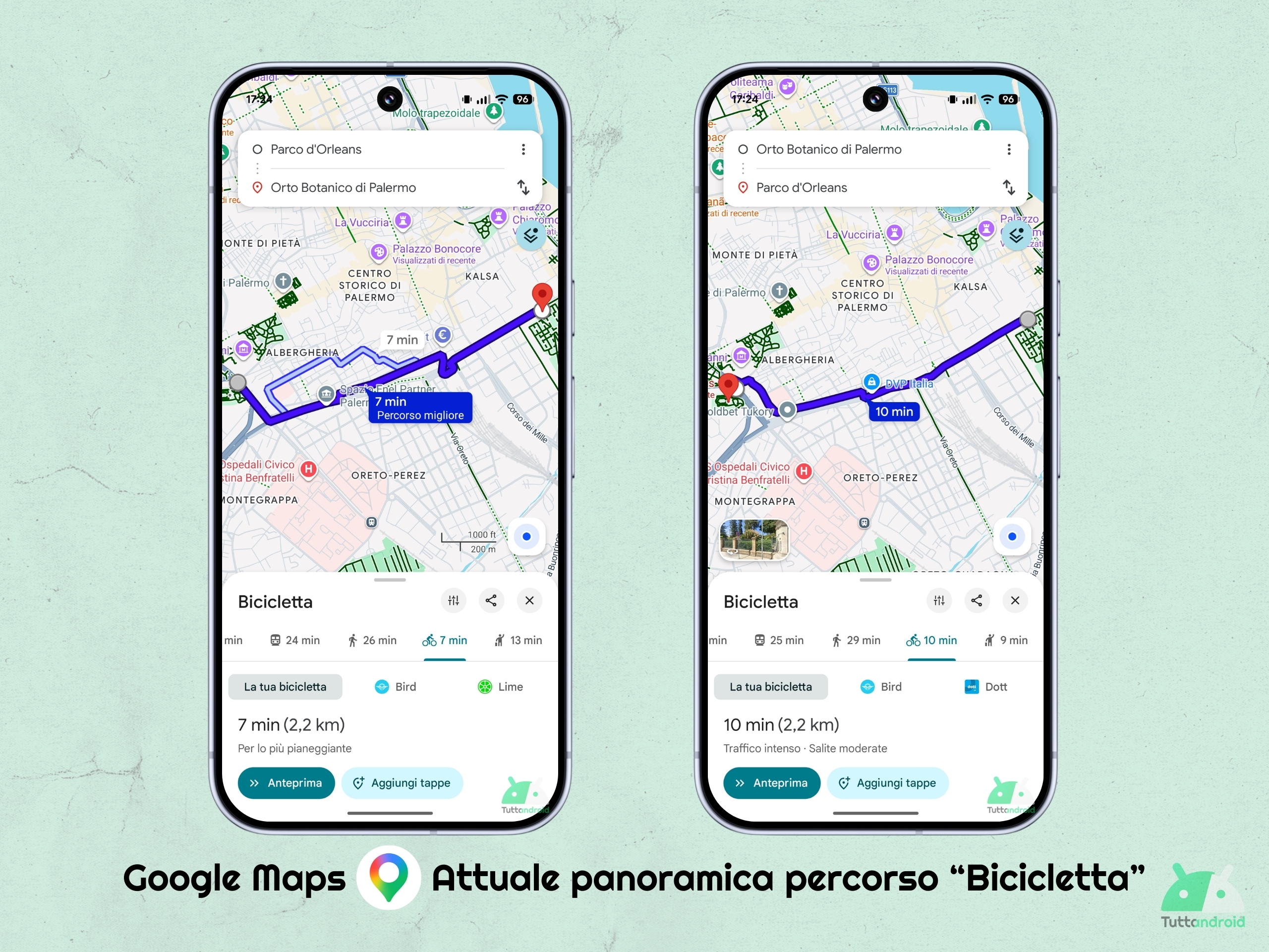 Google maps v26.11.06 - Attuale panoramica percorso in Bicicletta