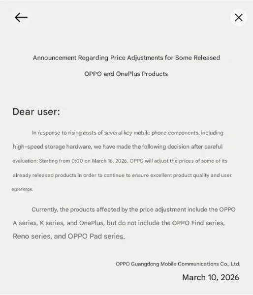 OPPO OnePlus aumenti di prezzo