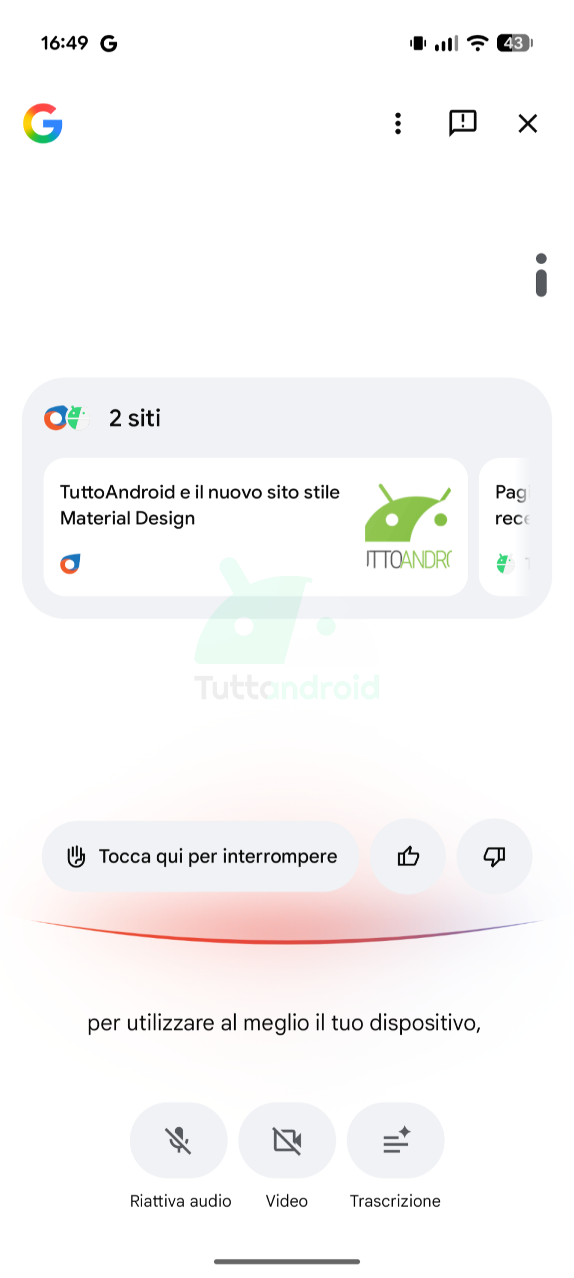 Ricerca Live in italiano su app Google