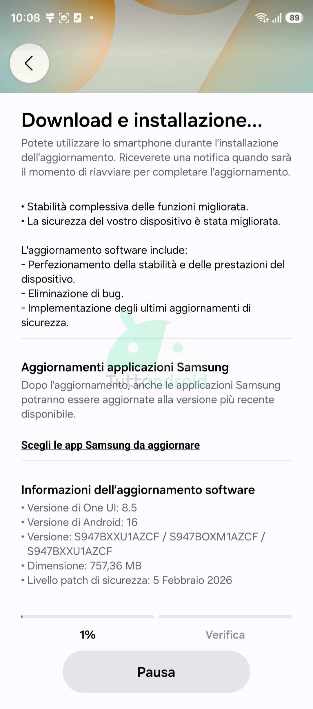 aggiornamento serie Samsung Galaxy S26 con AirDrop