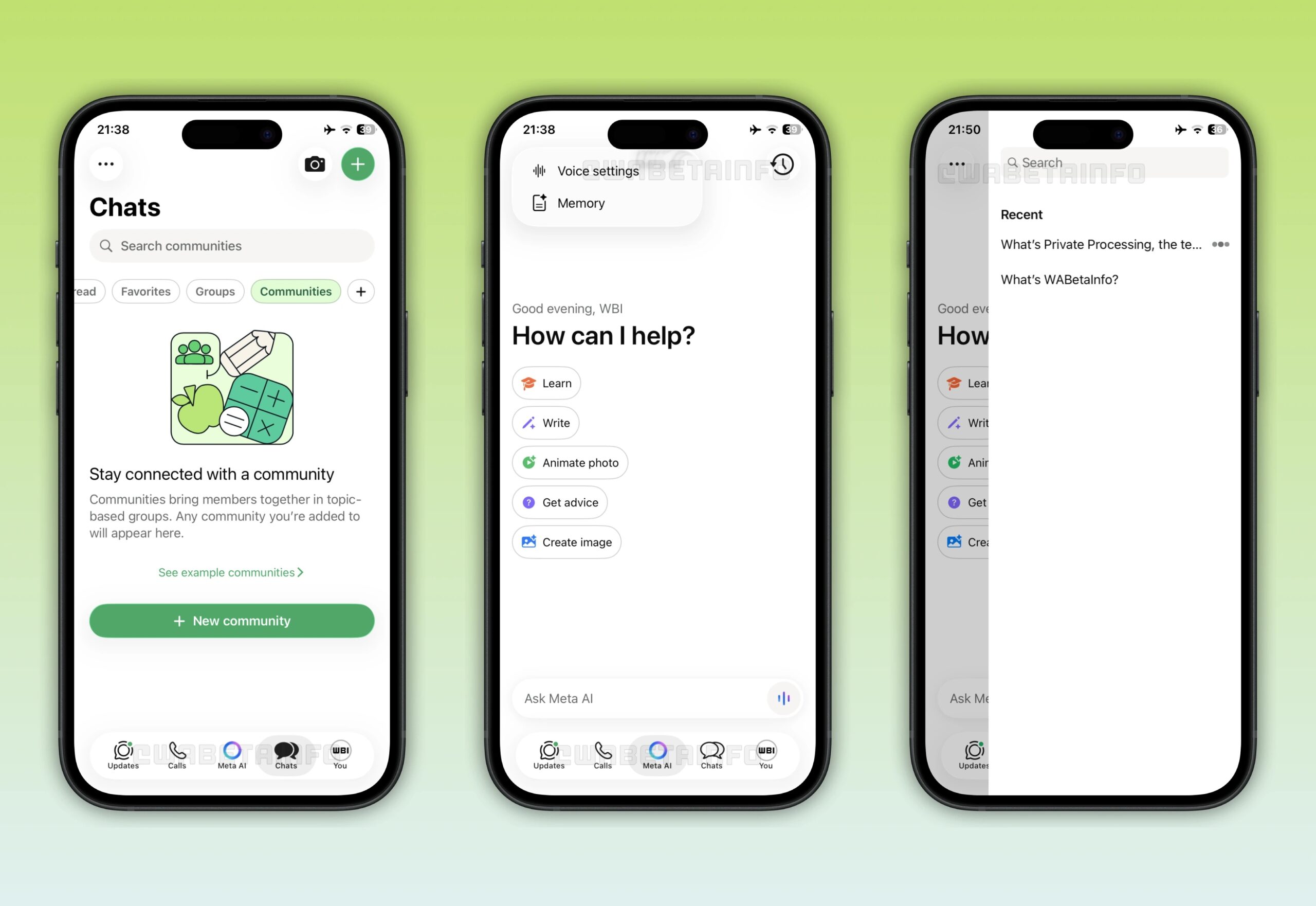 WhatsApp tab Meta AI