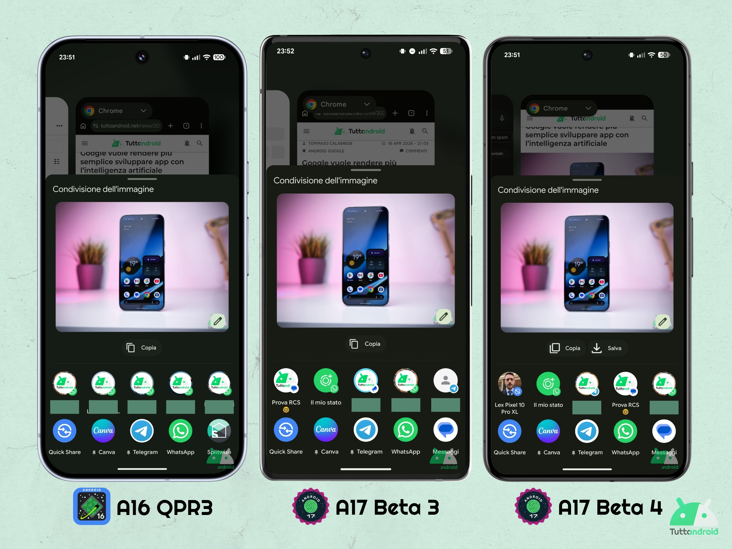 Android 17 - Beta 4 - Foglio di condivisione con pulsante Salva