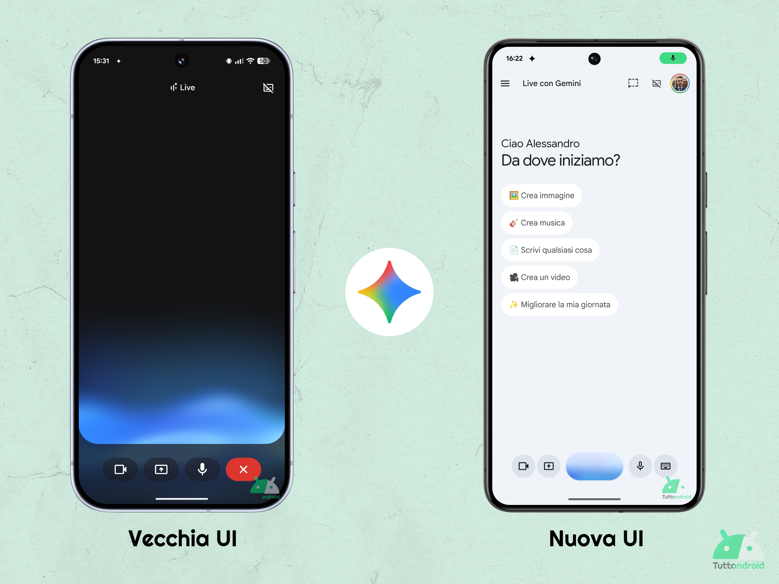 App Google v17.14.59 beta - Gemini Live - vecchia UI vs UI integrata