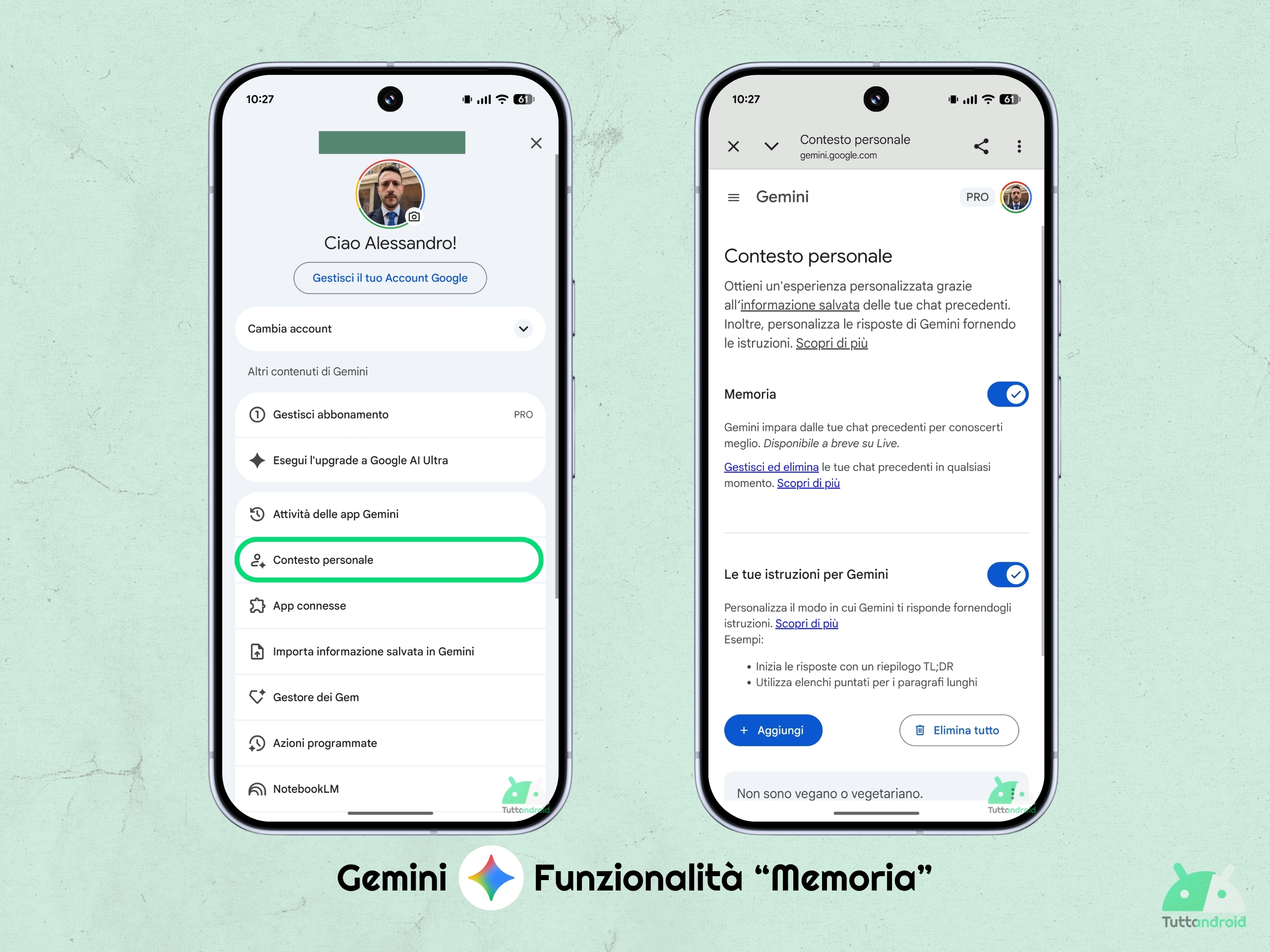Gemini App - Contesto personale - nuova funzione Memoria