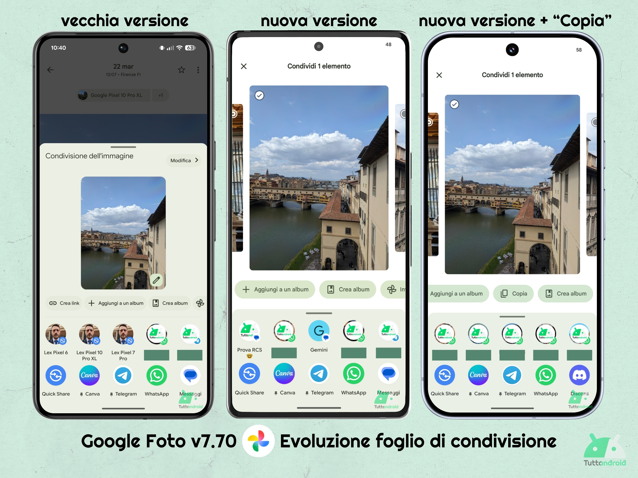 Google Foto v7.70 - opzione Copia nel nuovo foglio di condivisione