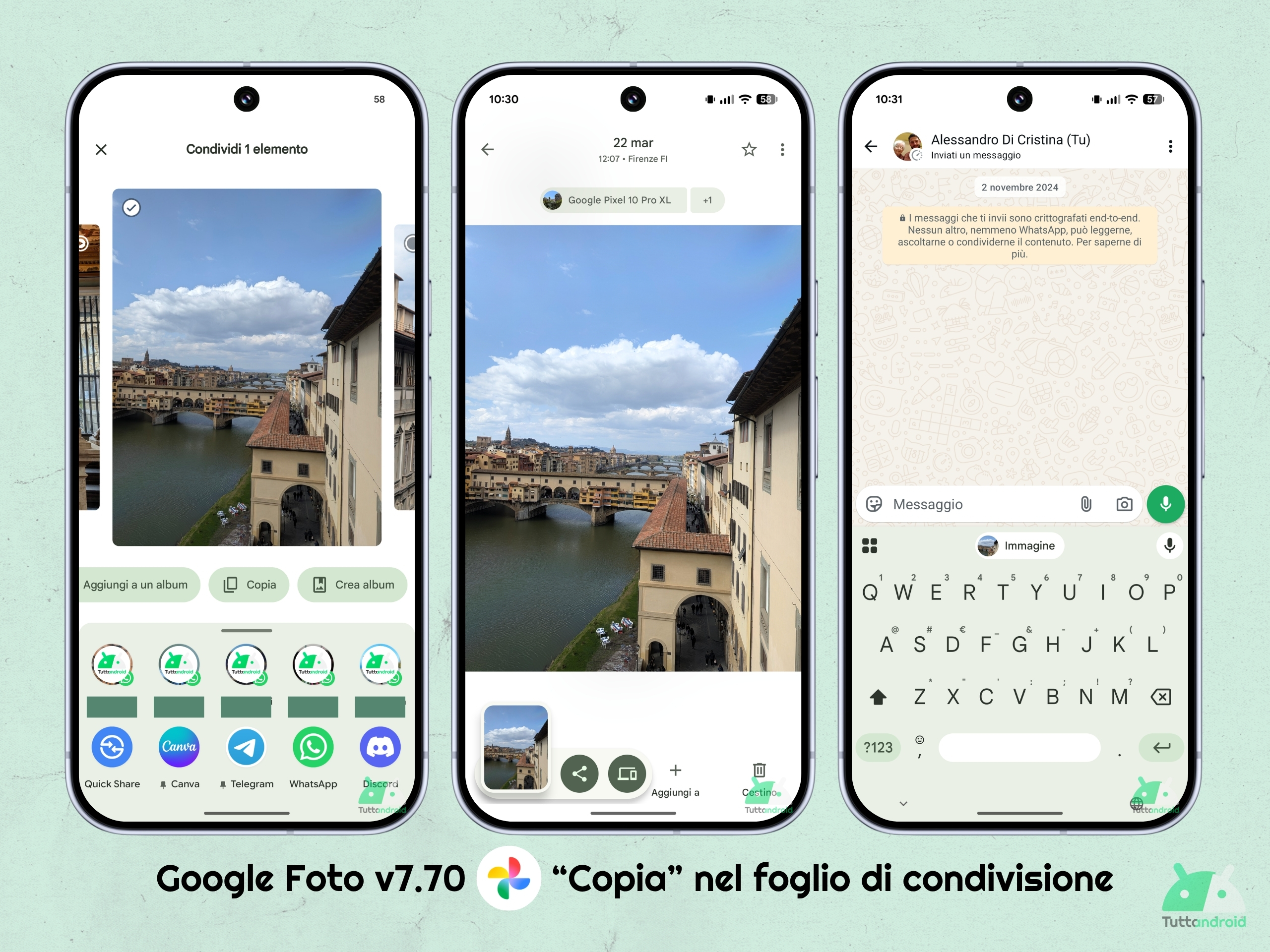 Google Foto v7.70 - opzione Copia nel nuovo foglio di condivisione