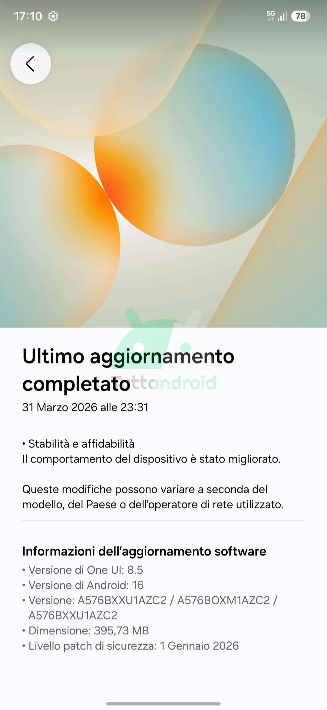 aggiornamento Samsung Galaxy A57