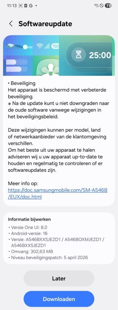 Samsung Galaxy A54 5G - build A546BXXSJEZD1 - changelog GalaxyClub