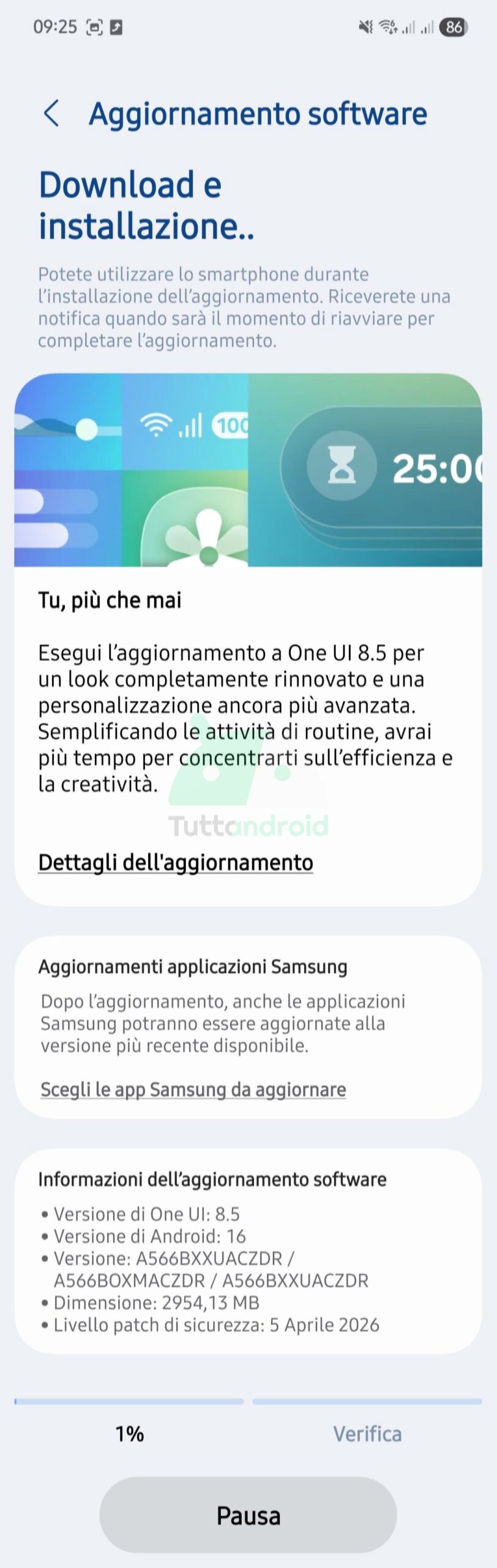 Aggiornamento One UI 8.5 in Italia per Samsung Galaxy A56 5G
