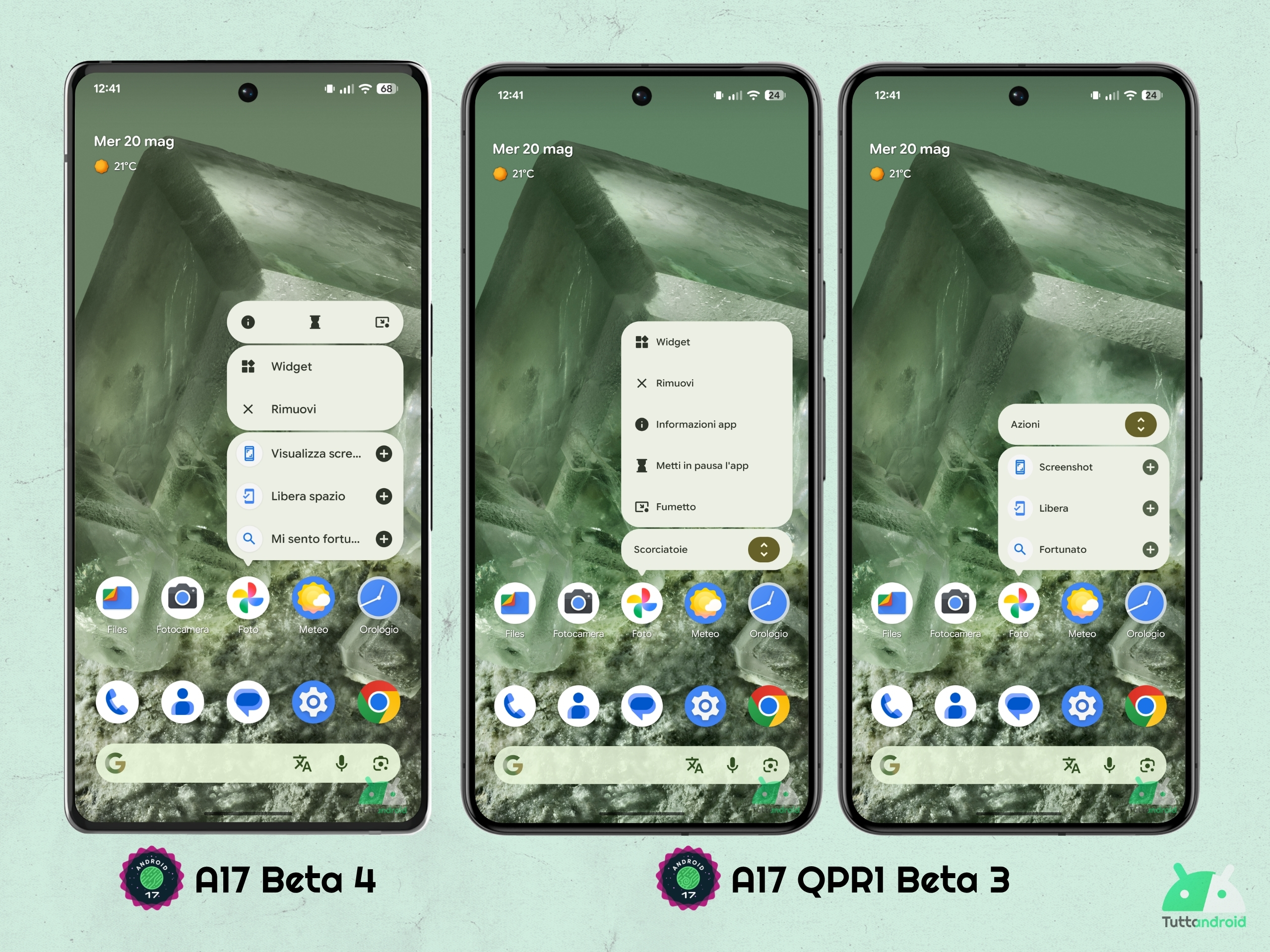 Android 17 QPR1 - Beta 3 - Pixel Laucher - menu contestuale app