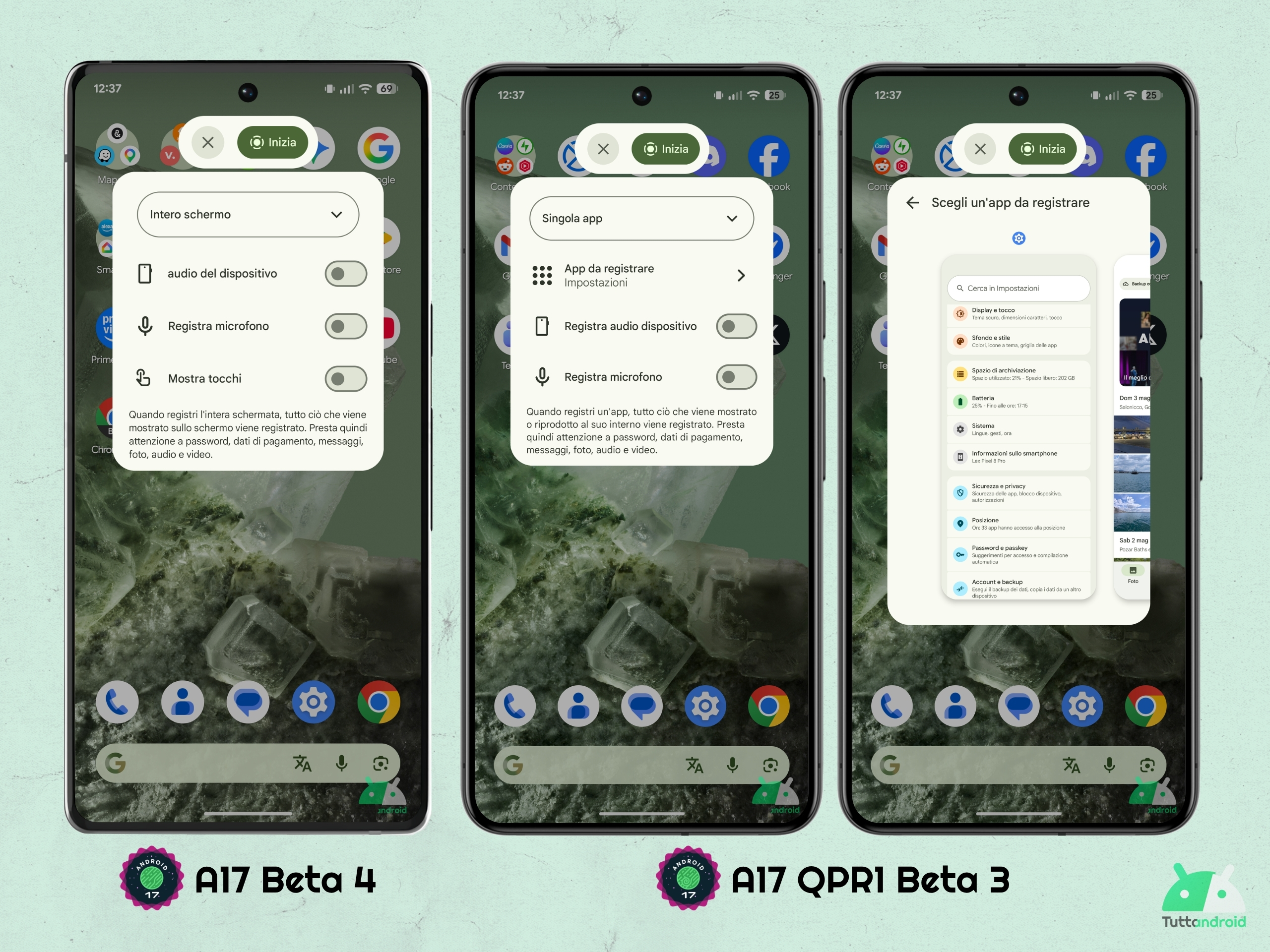 Android 17 QPR1 - Beta 3 - Registratore schermo - Singola app predefinita
