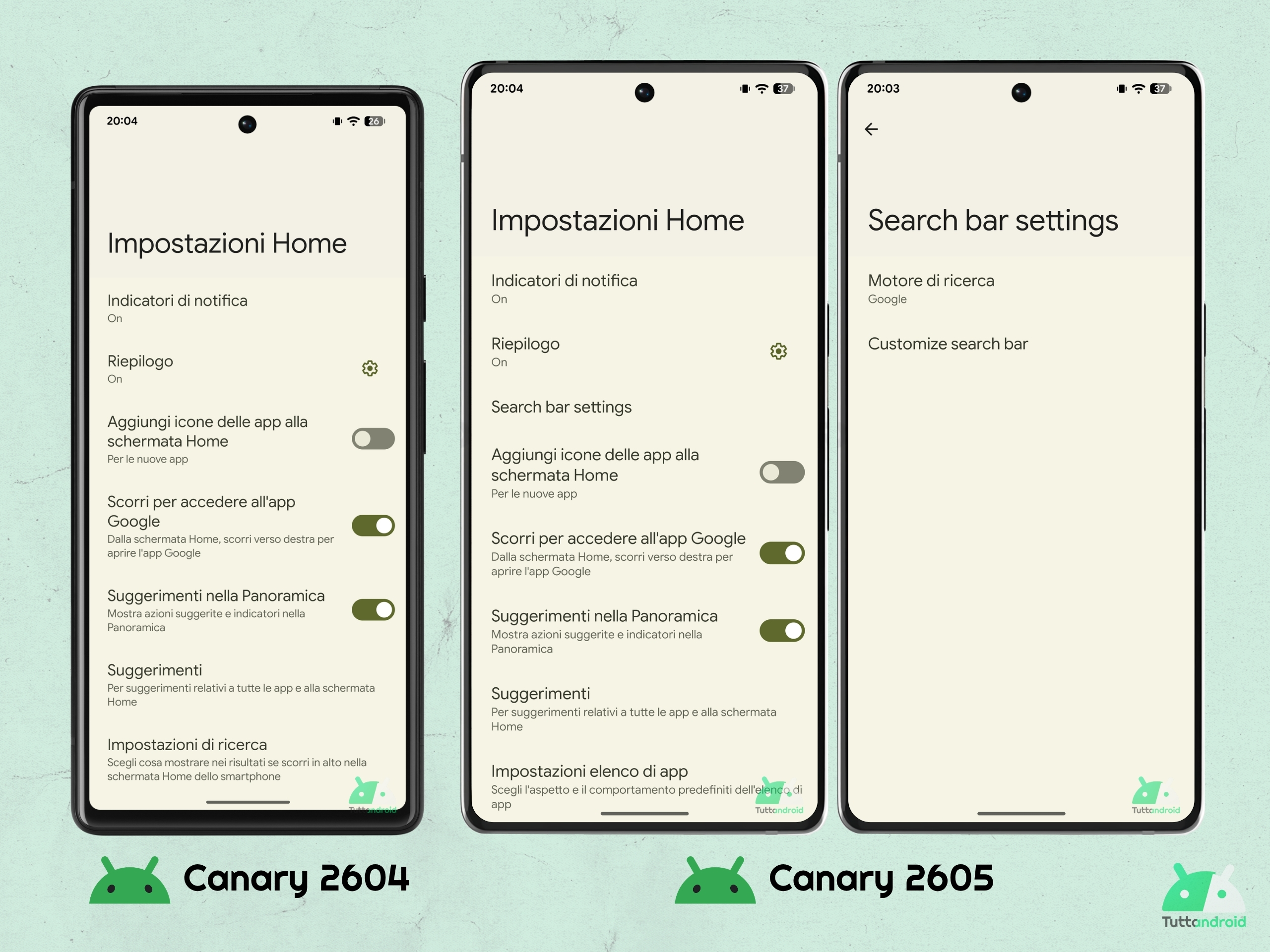 Android CANARY 2605 - Pixel Launcher - Impostazioni Home