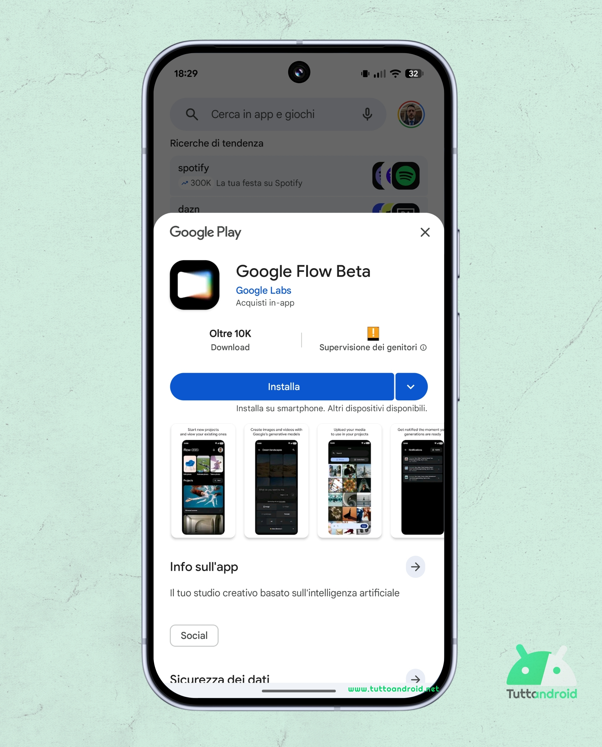 Google Flow Beta app su Play Store