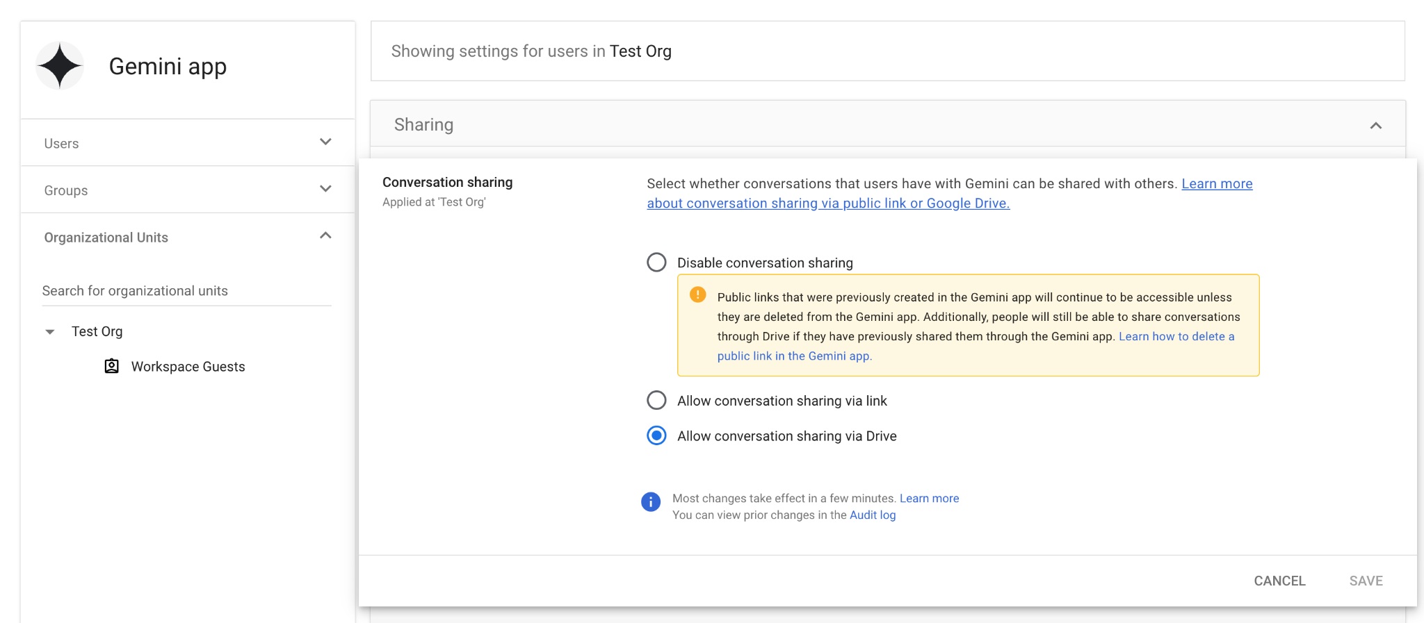 Google Gemini condivisione chat