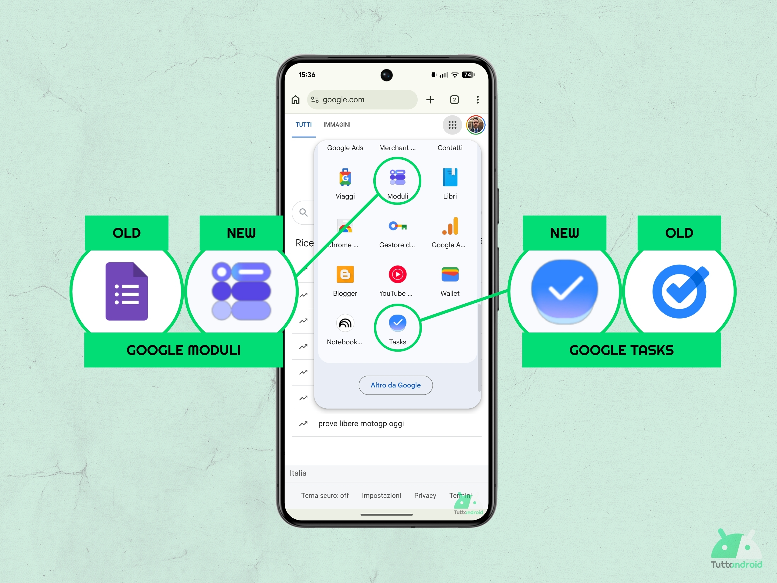 Google Workspace - maggio 2026 - Nuove icone gradiente per Google Moduli e Google Tasks.