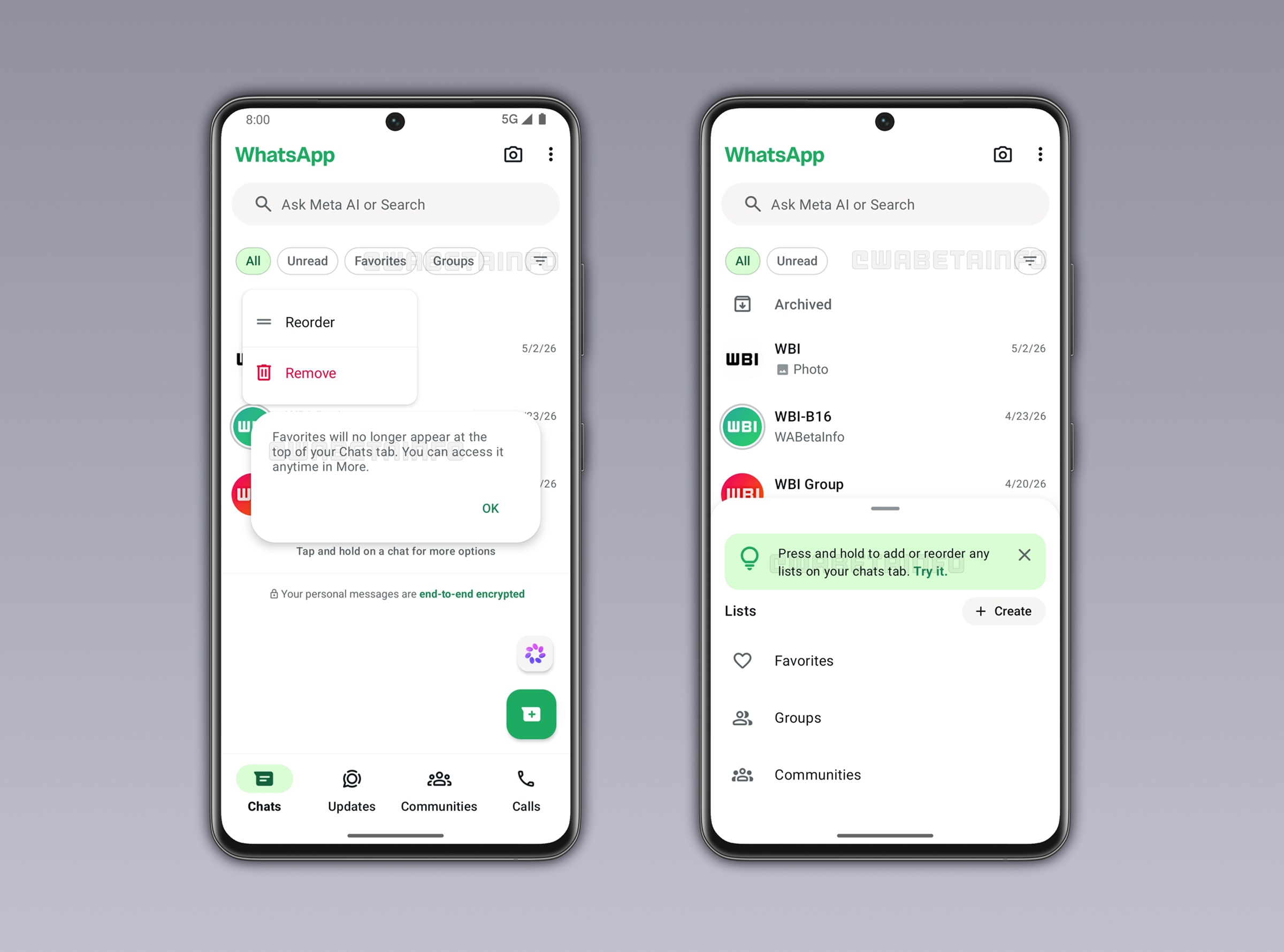 WhatsApp Beta v2.26.18.4 - Riprogettazione liste chat WBI