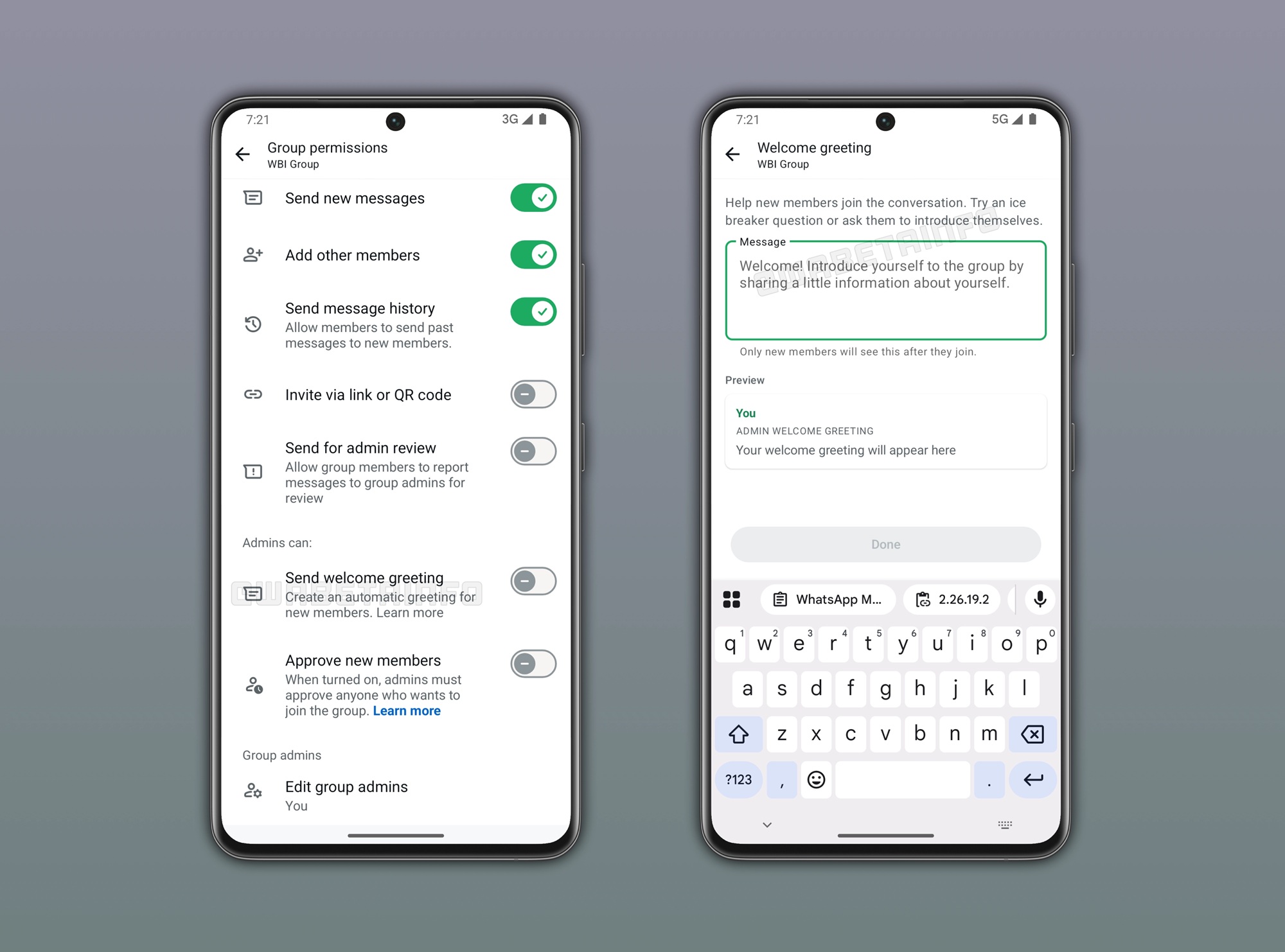 WhatsApp Beta v2.26.19.2 - Messaggi di benvenuto nei gruppi WBI