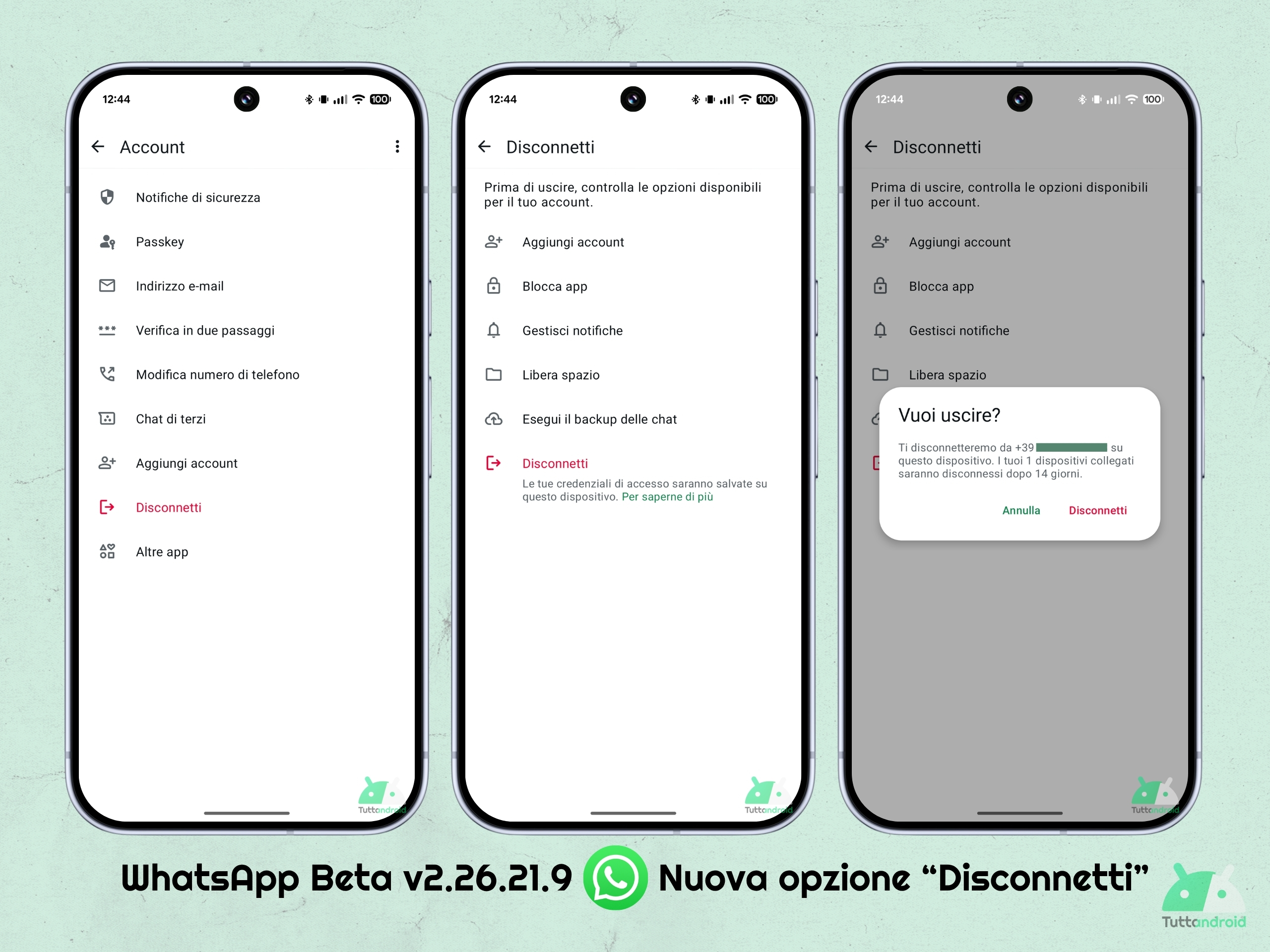 WhatsApp Beta v2.26.21.9 - Nuova esperienza log out