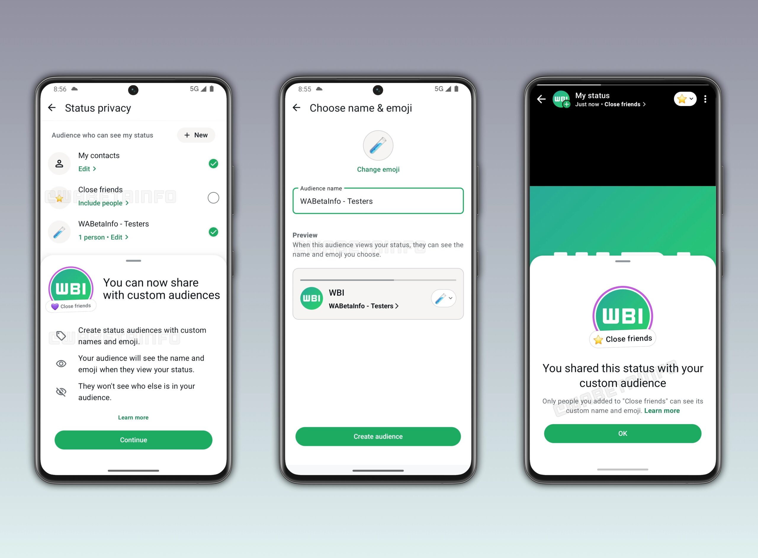 WhatsApp liste personalizzate aggiornamenti di stato
