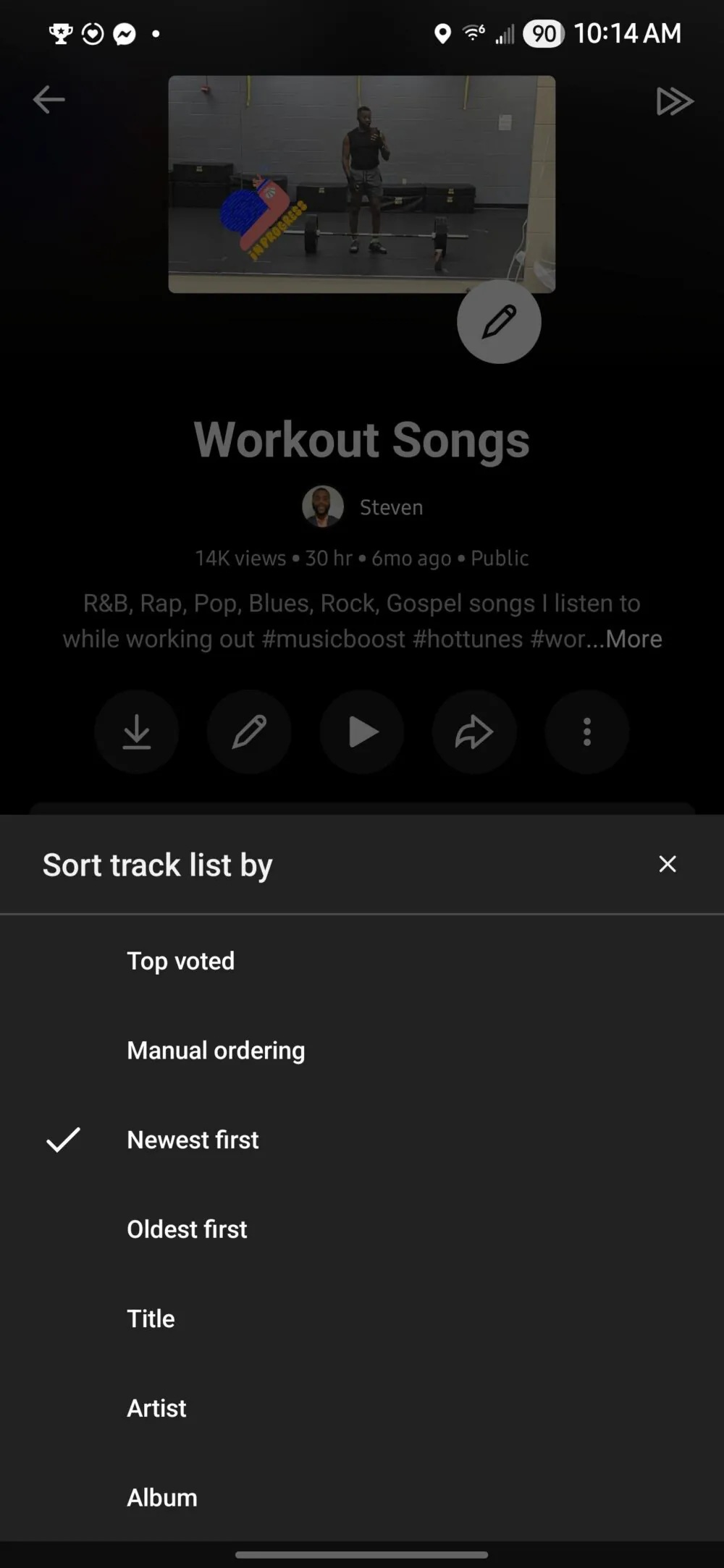 YouTube Music ordine brani playlist