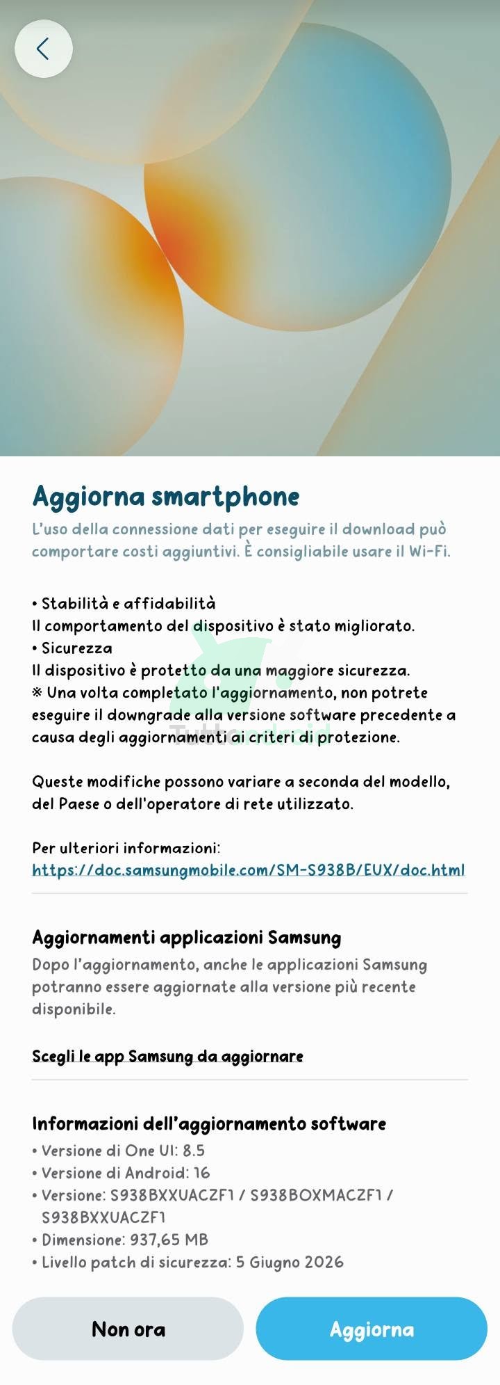 aggiornamento Samsung Galaxy S25 Ultra patch di sicurezza di giugno 2026