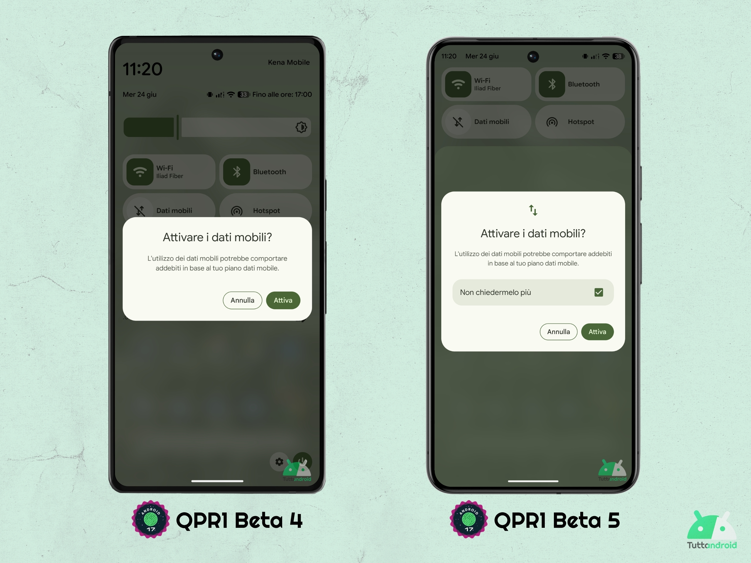 Android 17 QPR1 - Beta 5 - Attivare i dati mobili