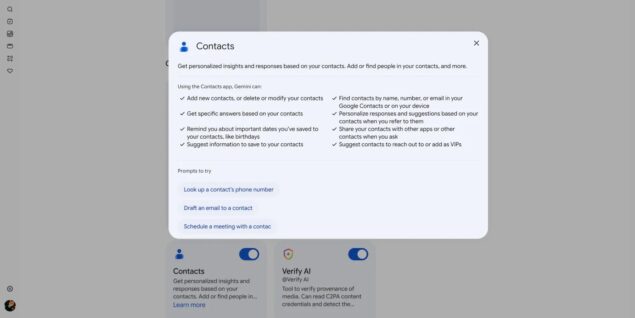 Gemini App - Personal Intelligence - App Connesse - Google Contatti 9to5Google