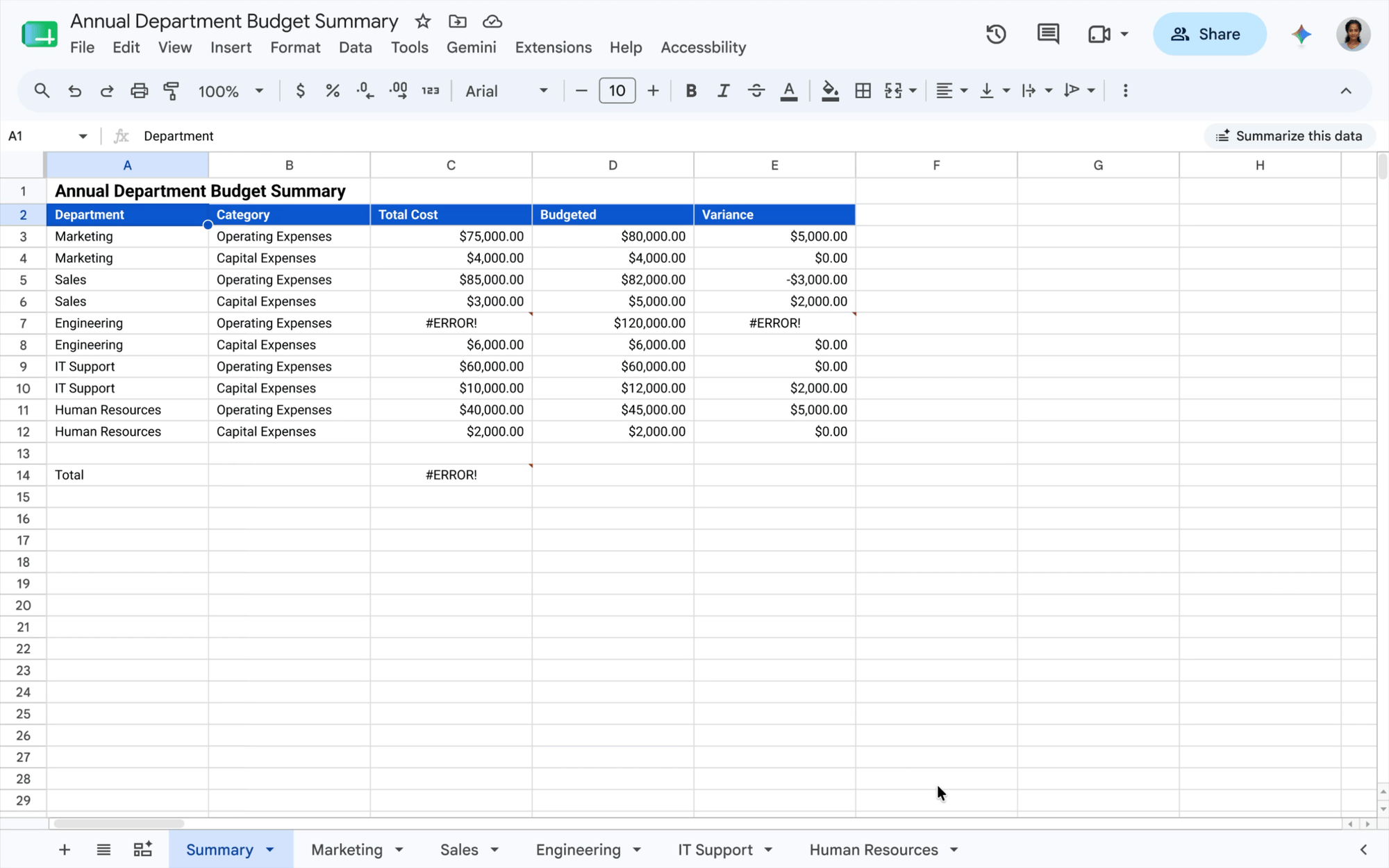 Google Fogli - Gemini in Sheets - Funzione debug correzione formule