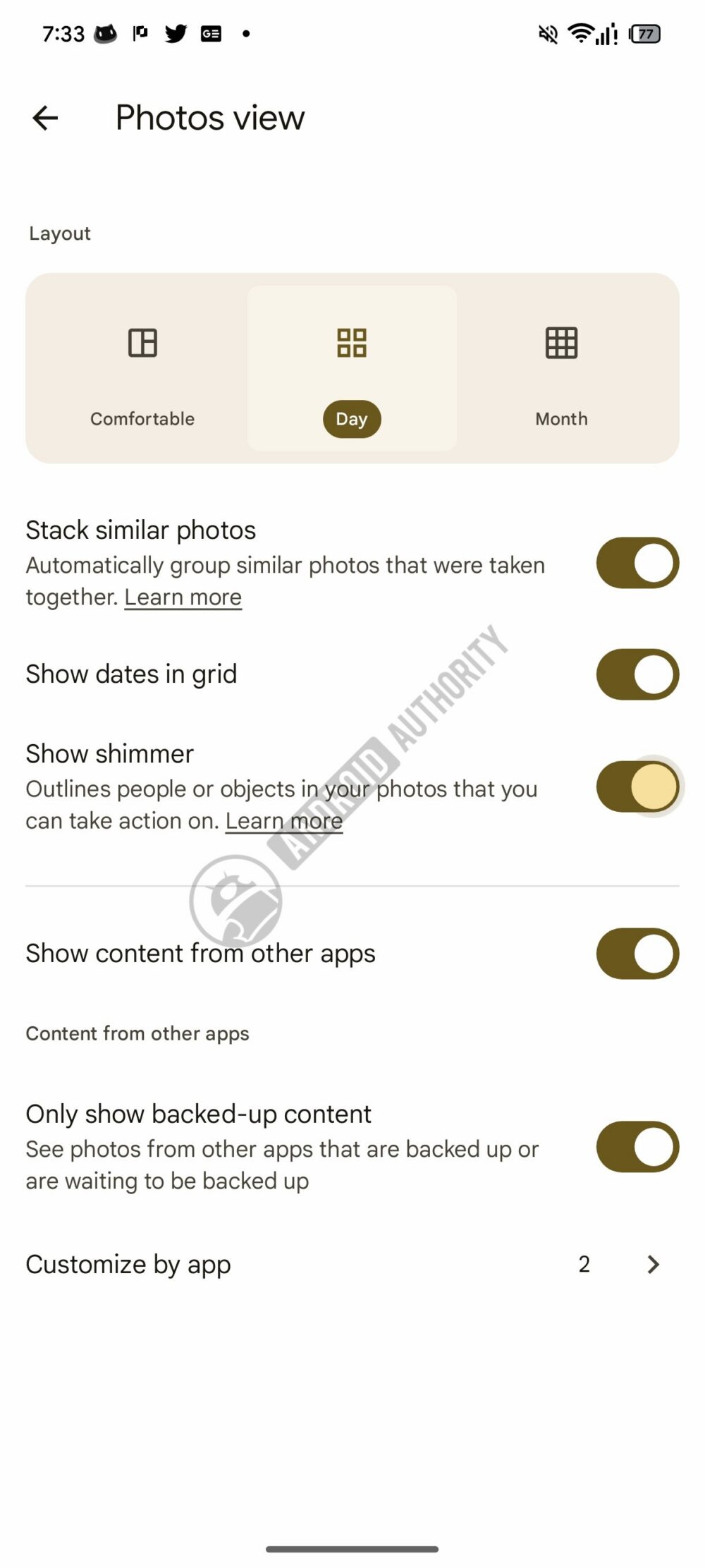 Google Foto v7.82 - opzione Shimmer
