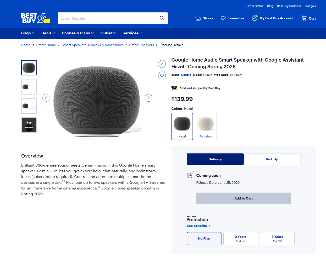 Google Home Speaker sul sito Best Buy con data di lancio