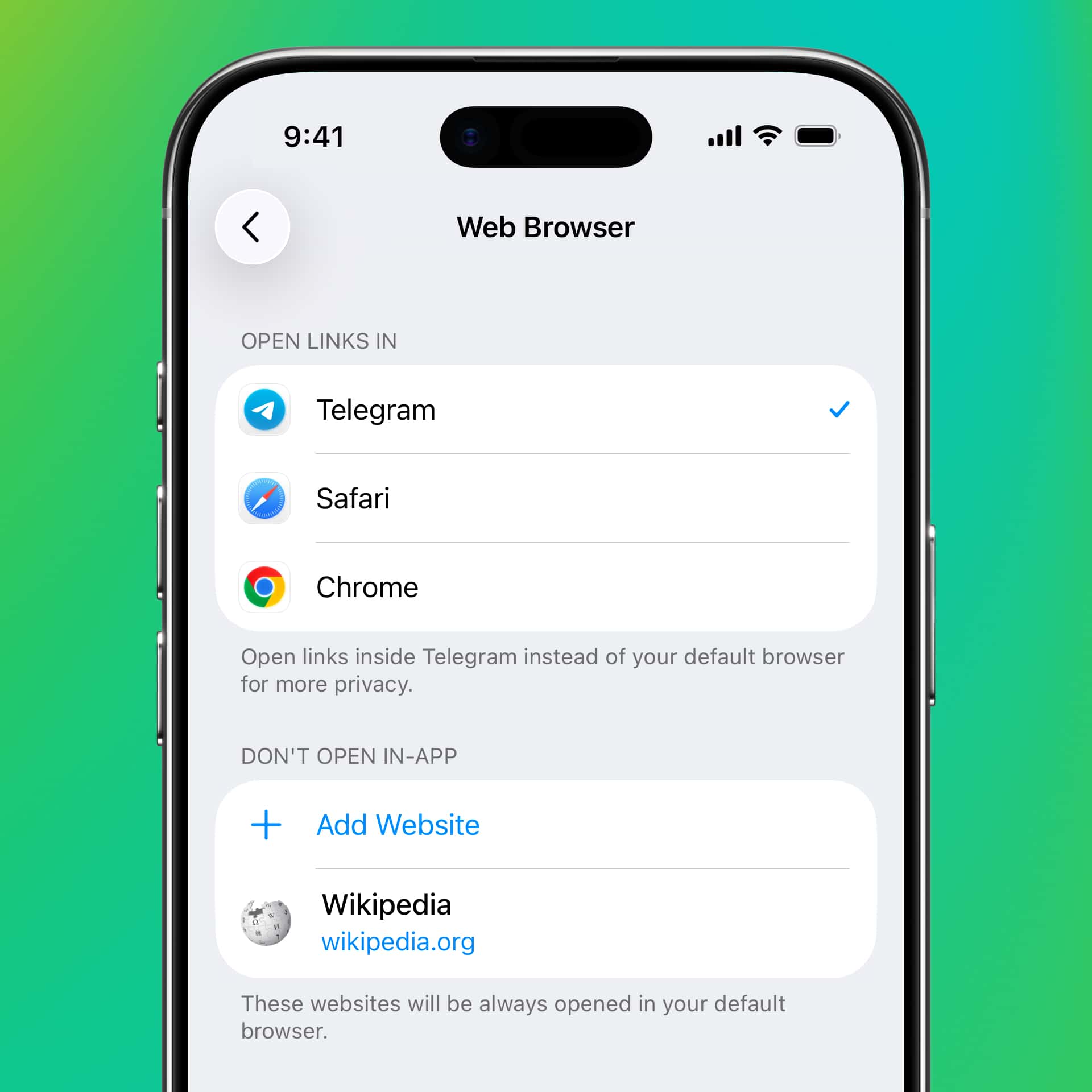 Telegram - Aggiornamento giugno 2026 - Selezione rapida del browser