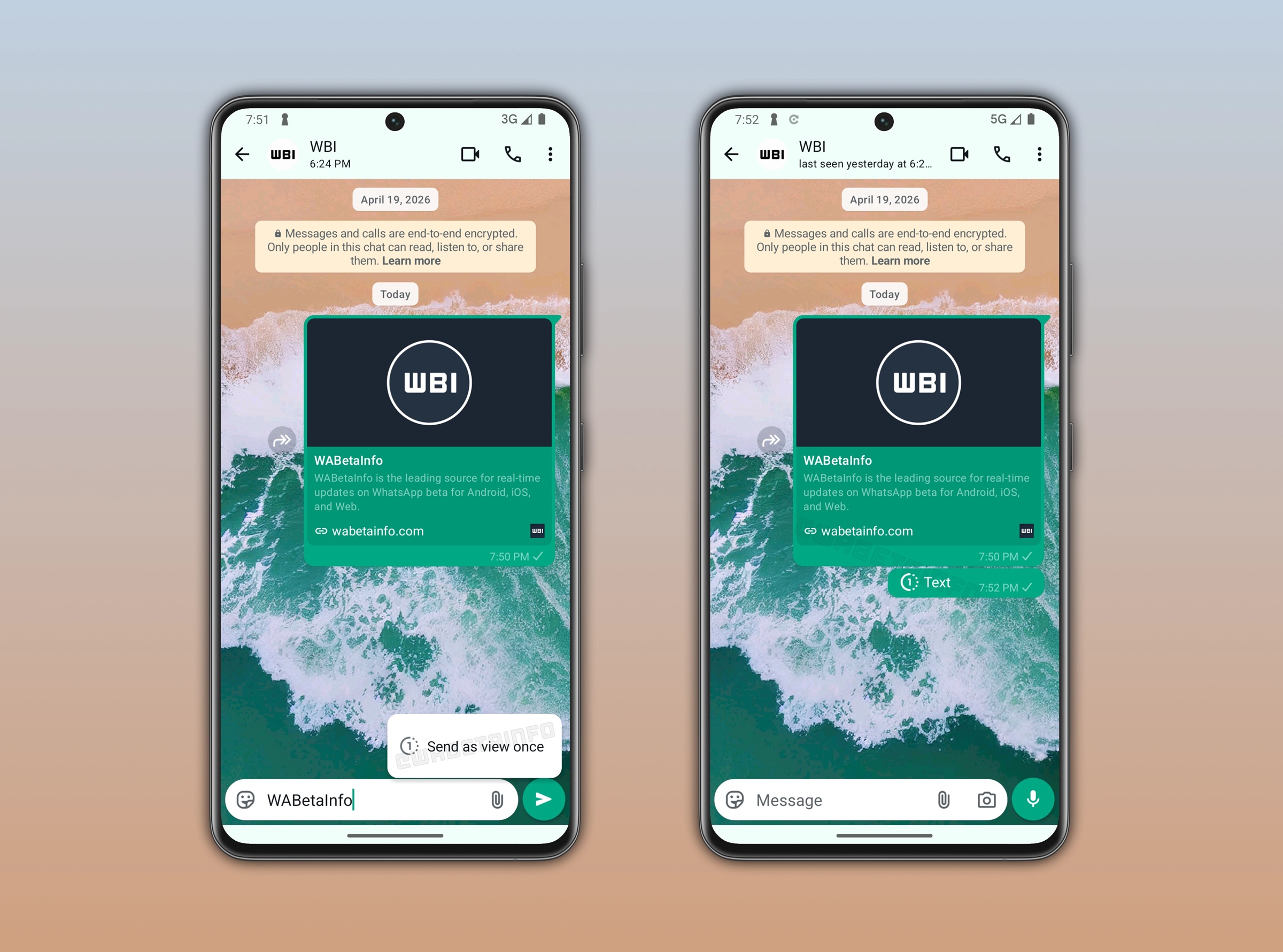 WhatsApp Beta v2.26.22.7 - Messaggi di testo visualizzabili una volta WBI