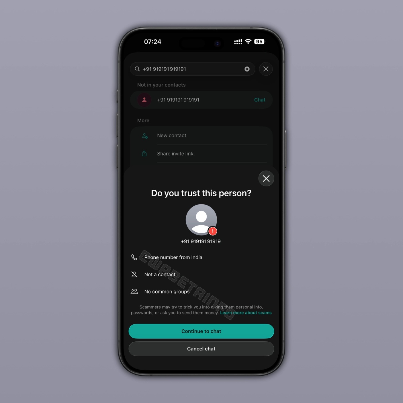 WhatsApp - Strumento sicurezza apertura chat numero sconosciuto WBI