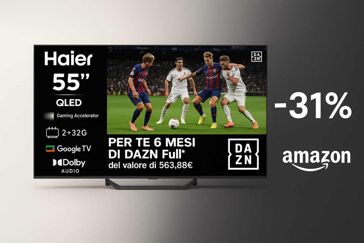 55 pollici QLED 4K, Google TV, 4 HDMI 2.1 e DAZN incluso: la TV Haier S81 a 329,99€ è un affare